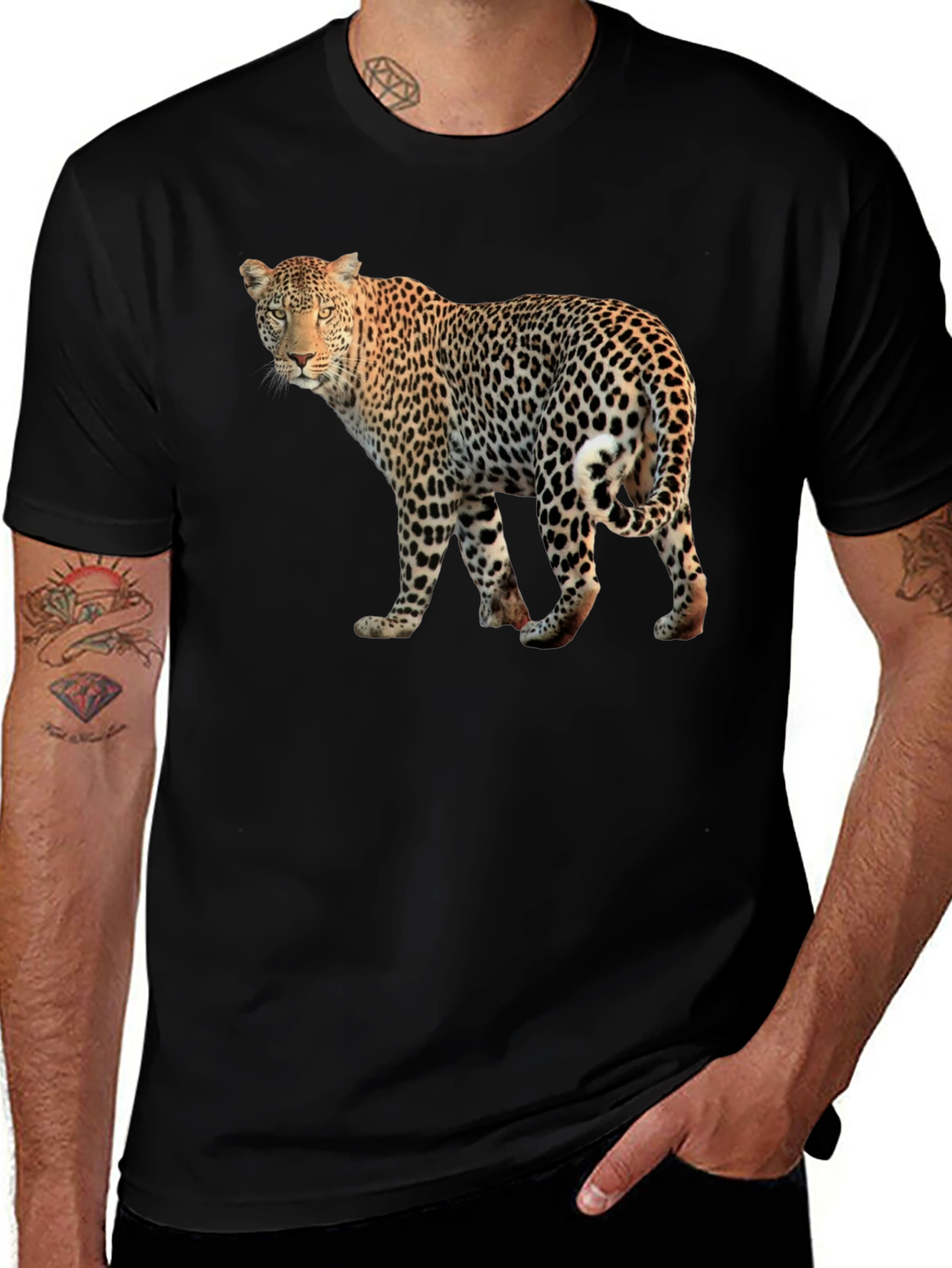 Leopard Graphic Print Black T-Shirt