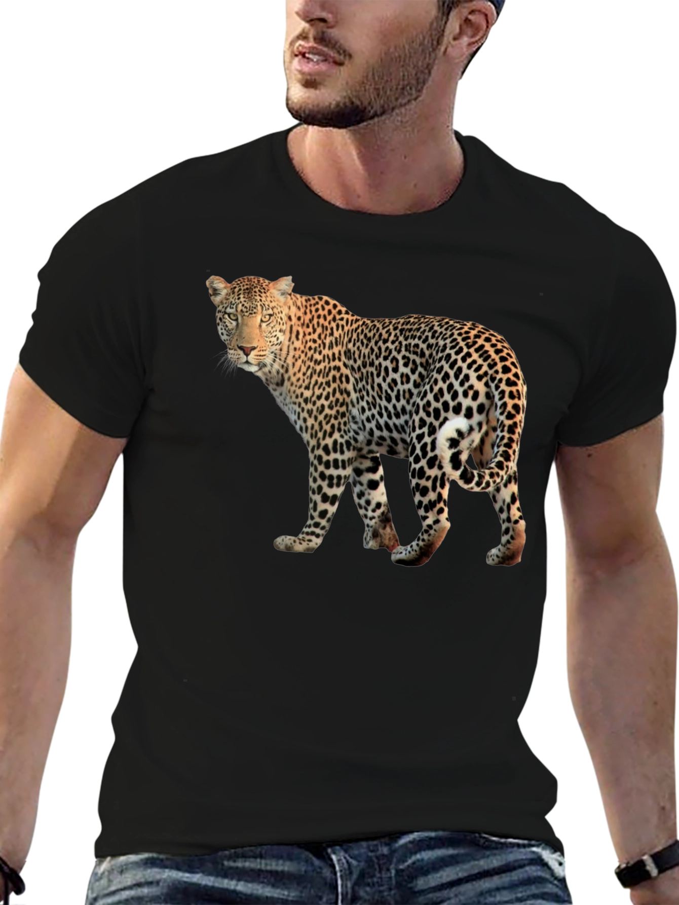 Leopard Graphic Print Black T-Shirt
