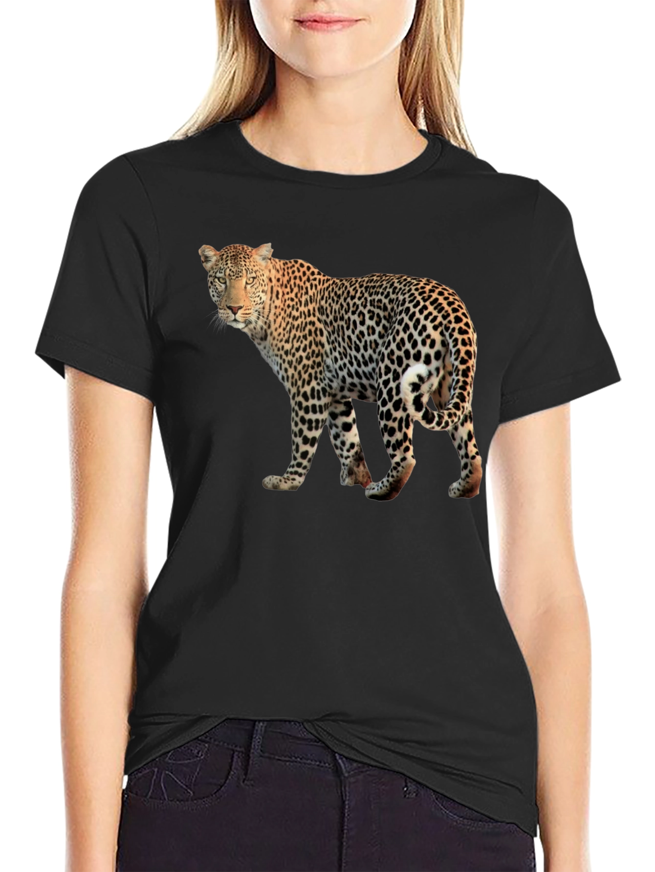 Leopard Graphic Print Black T-Shirt