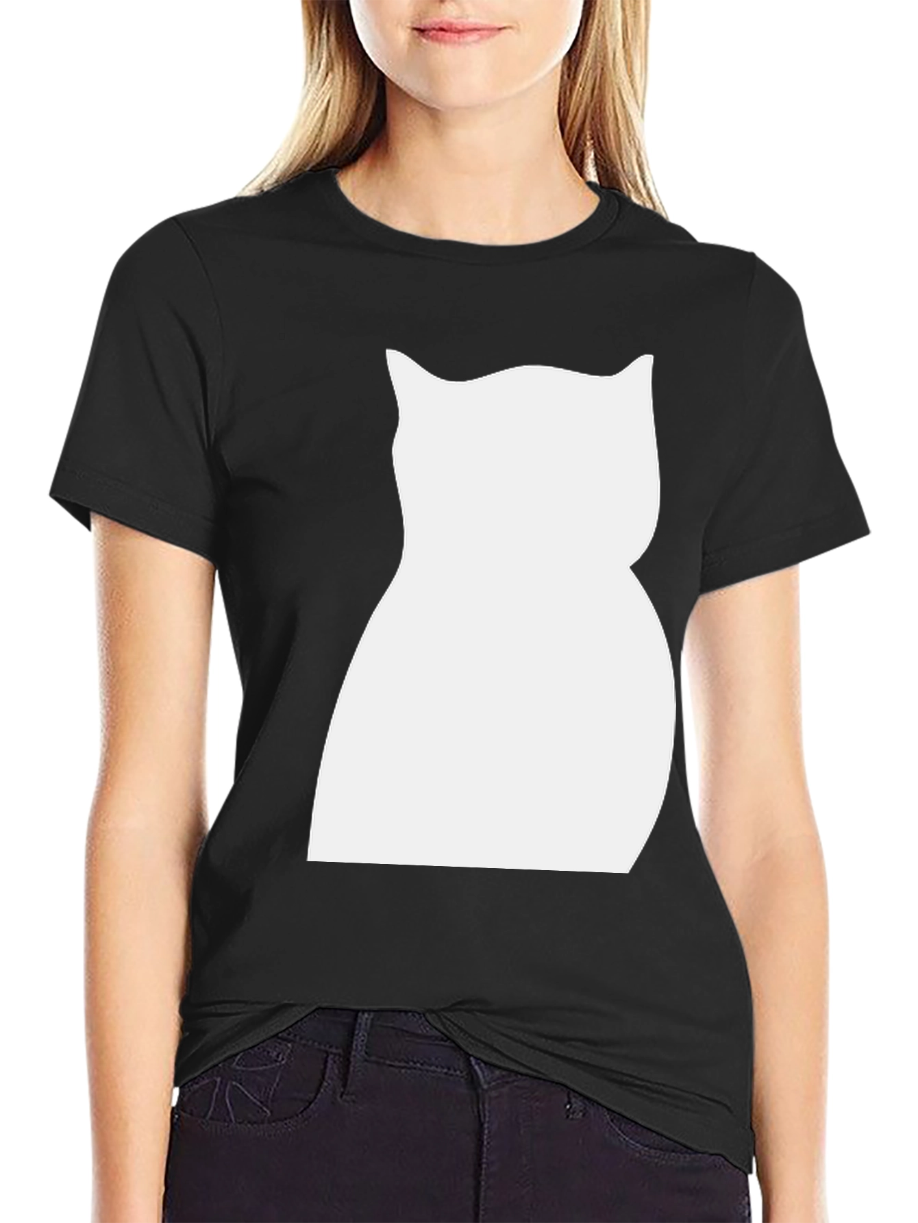 Cat Silhouette Graphic Tee - Black Cotton Shirt