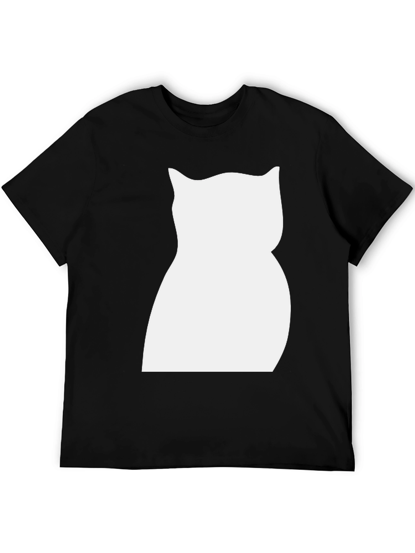 Cat Silhouette Graphic Tee - Black Cotton Shirt