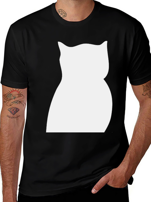 Cat Silhouette Graphic Tee - Black Cotton Shirt