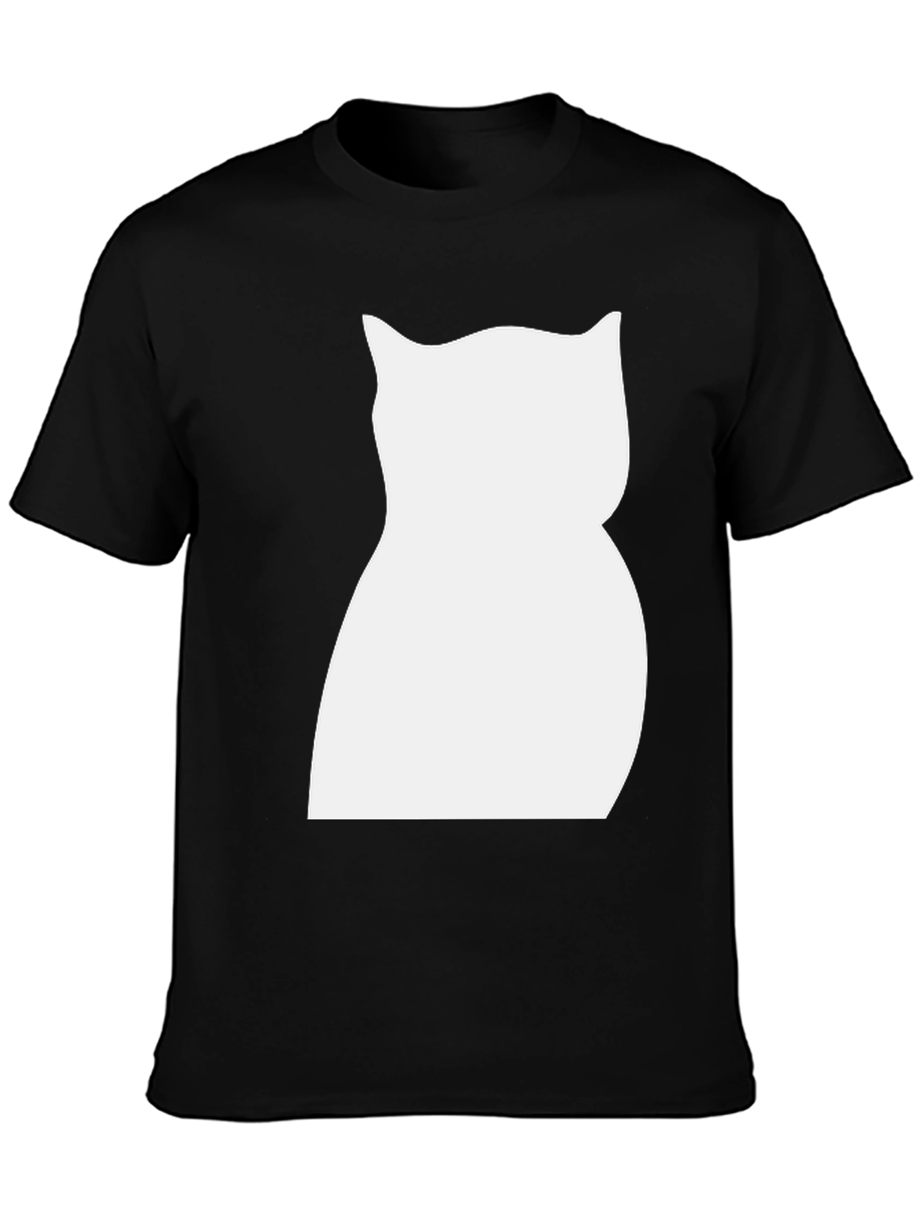 Cat Silhouette Graphic Tee - Black Cotton Shirt