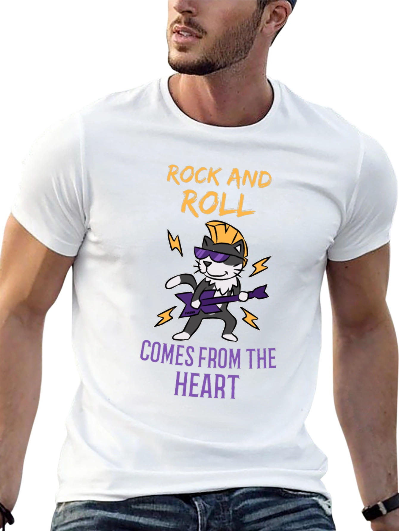 Rock and Roll Cat T-Shirt - Music Lover Tee