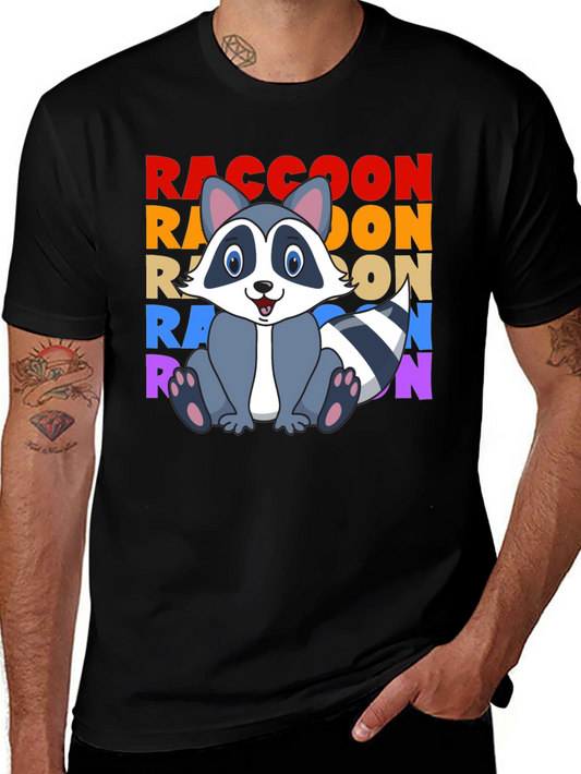 Raccoon Cartoon Graphic Tee - Unisex Black T-Shirt