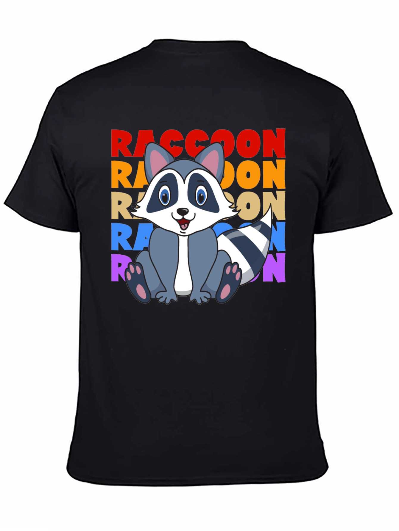Raccoon Cartoon Graphic Tee - Unisex Black T-Shirt