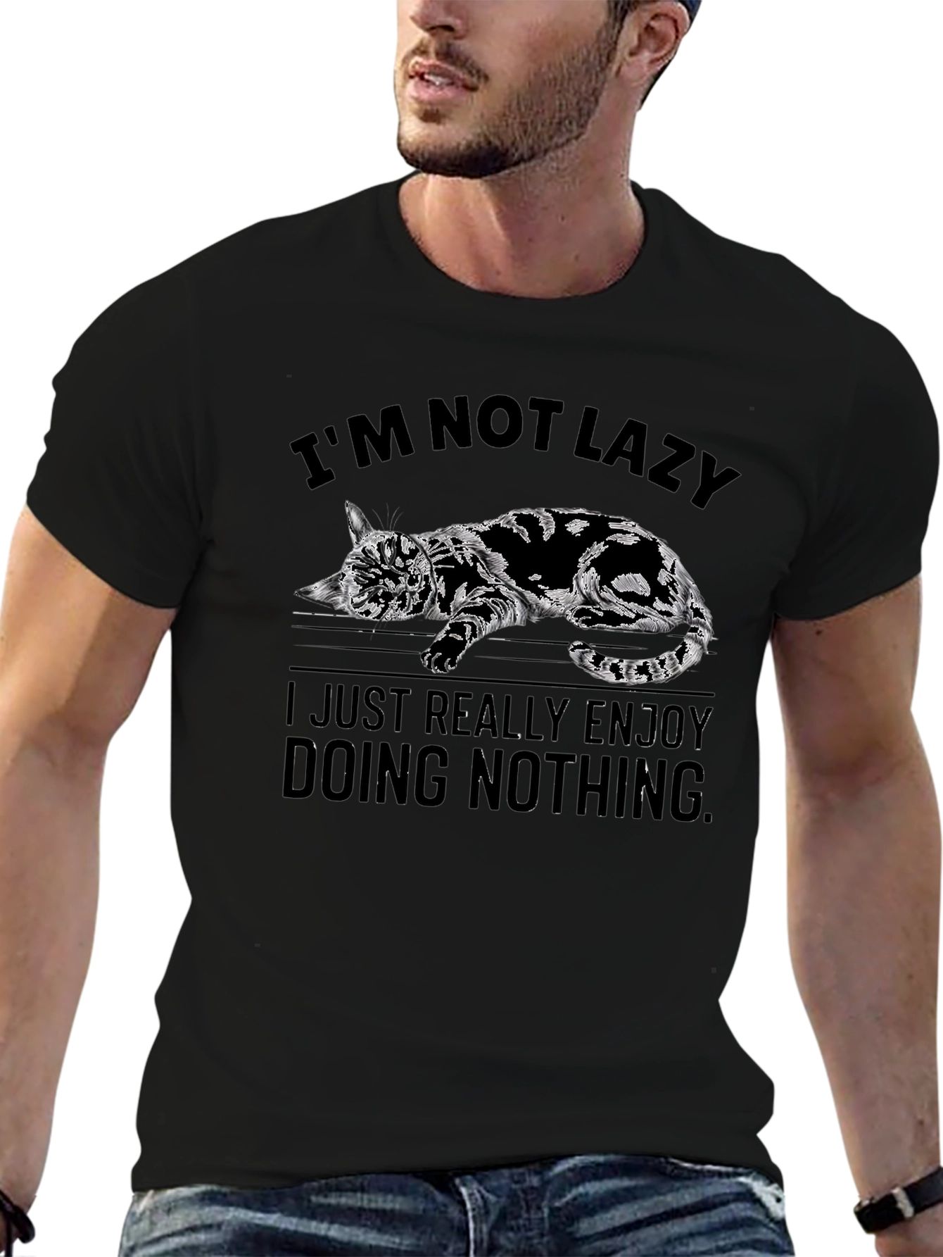 Lazy Cat Graphic T-Shirt - Enjoy Doing Nothing