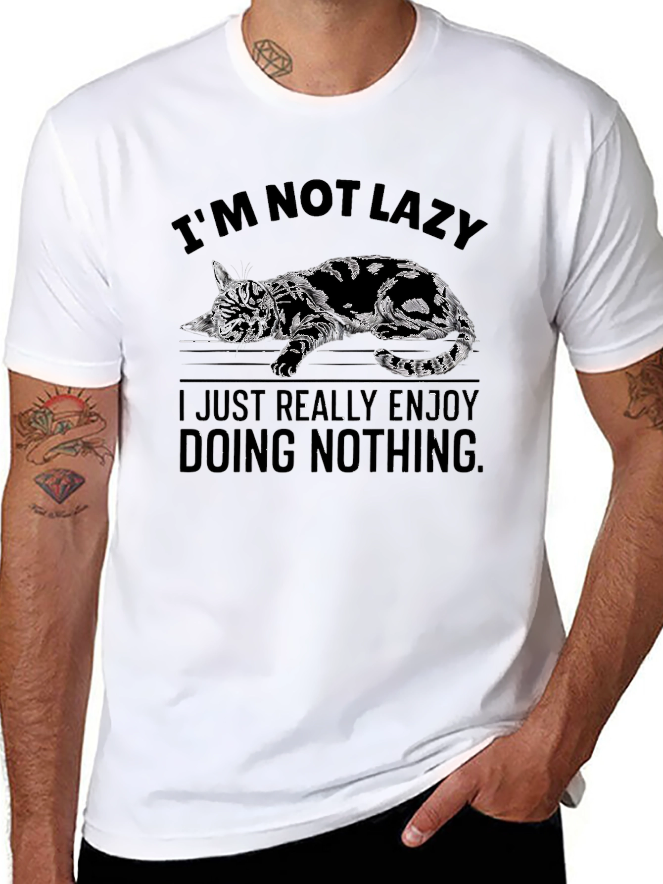 Lazy Cat Graphic T-Shirt - Enjoy Doing Nothing