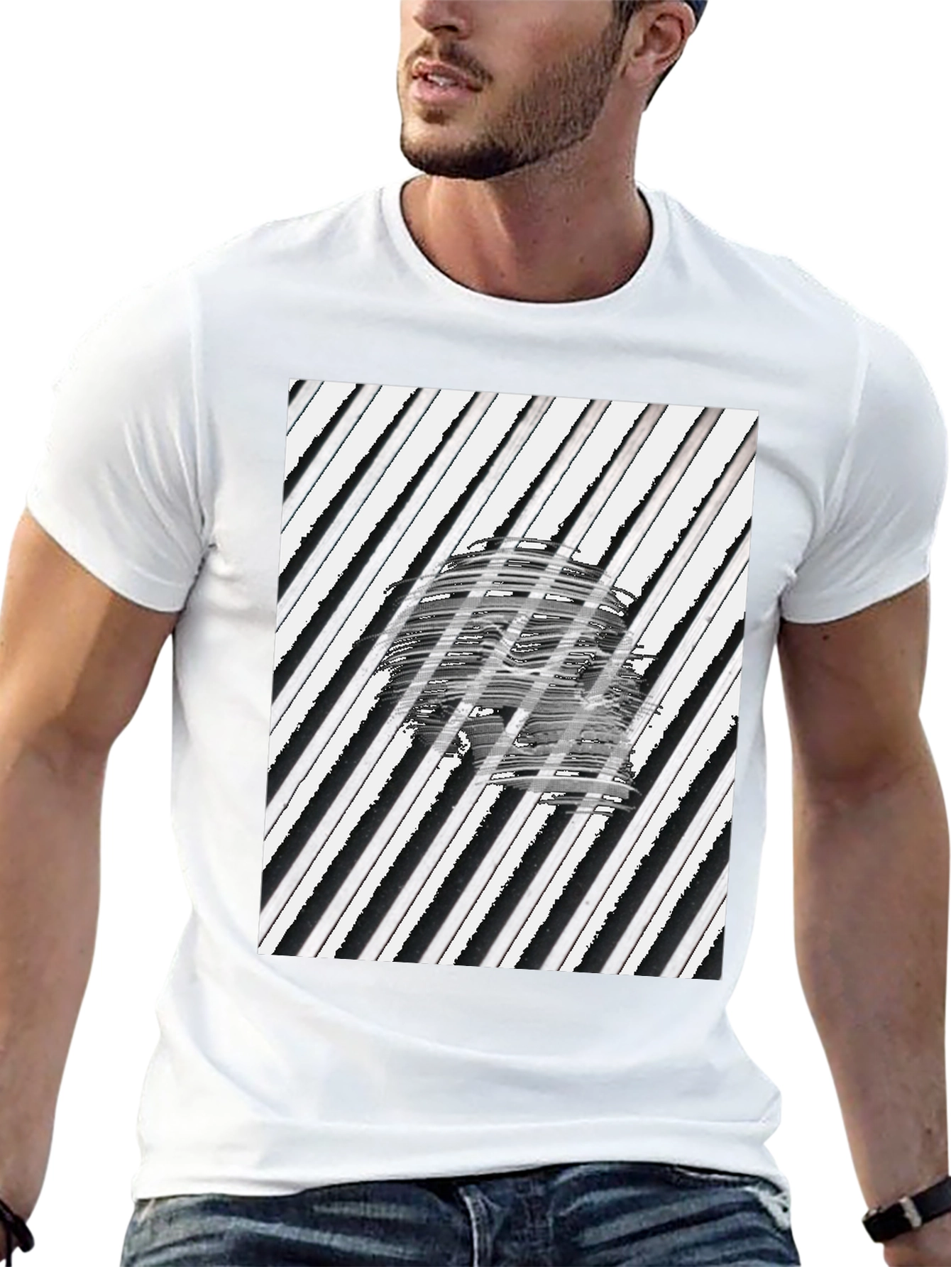 Abstract Skull Graphic Tee - Black Cotton T-Shirt