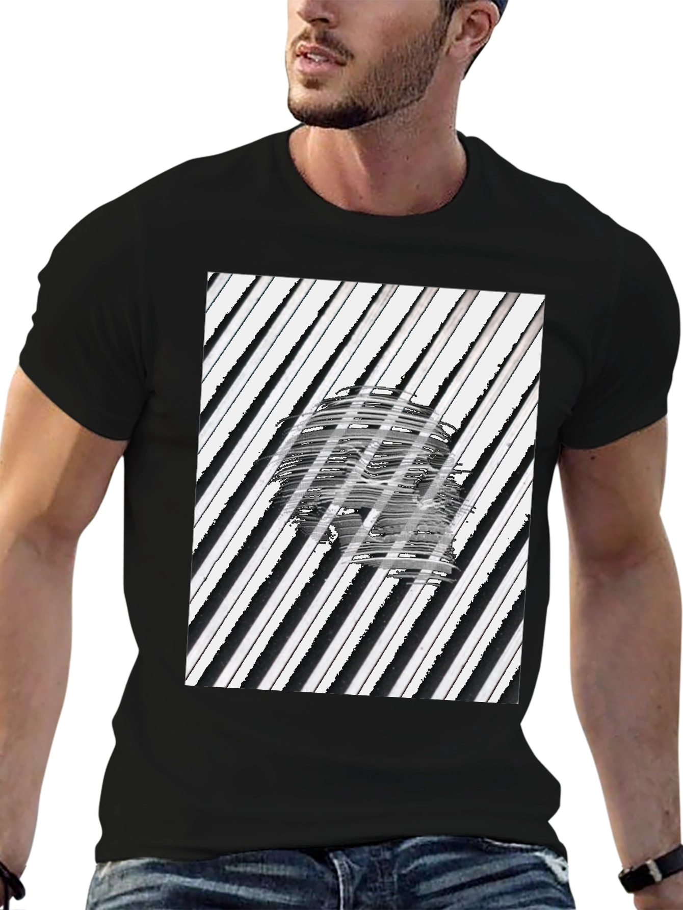 Abstract Skull Graphic Tee - Black Cotton T-Shirt