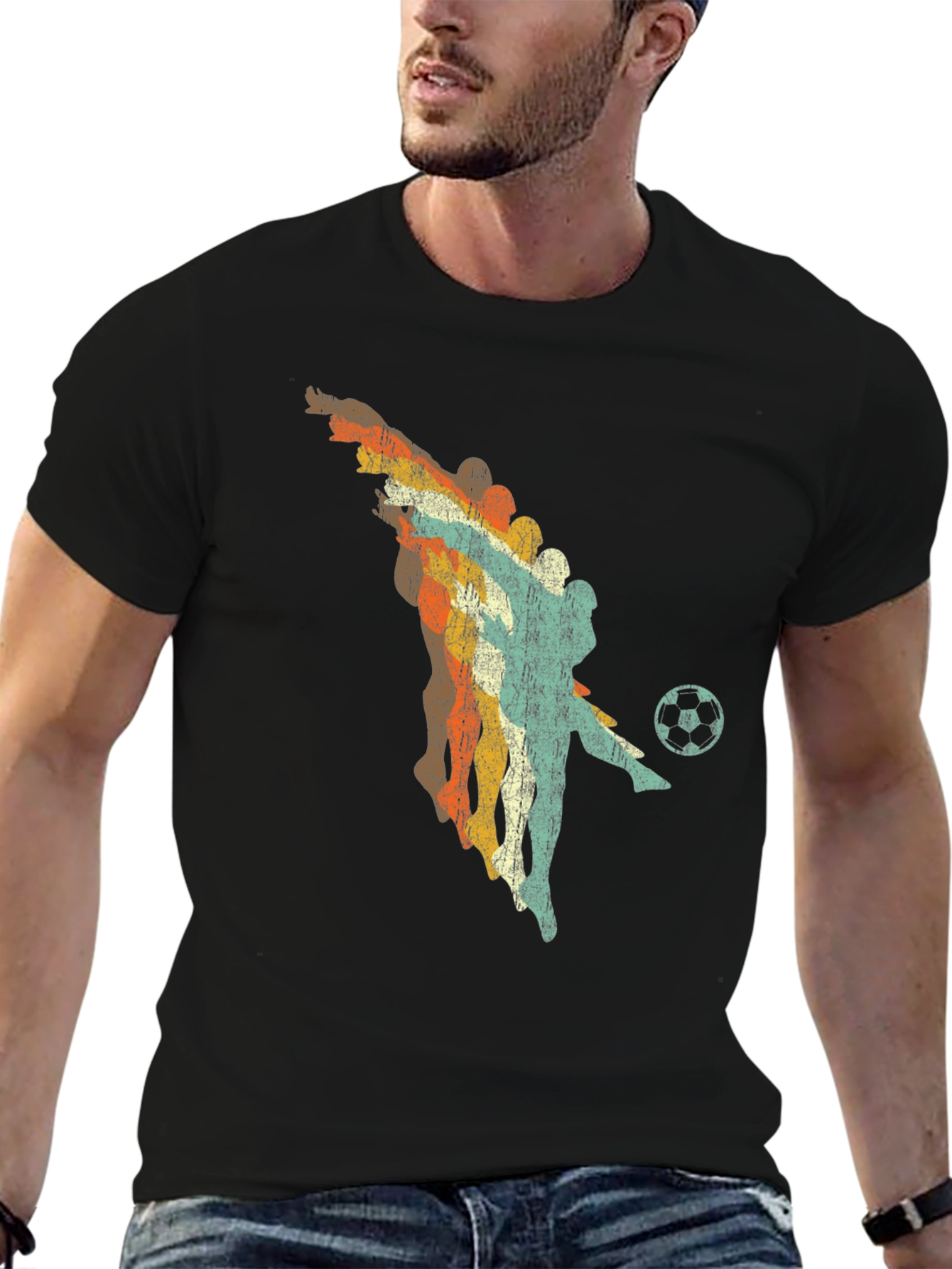 Retro Soccer Player Black T-Shirt