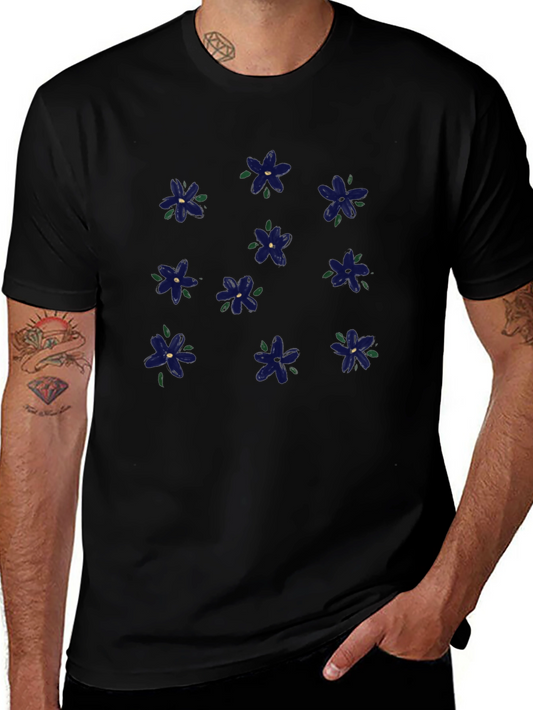 Floral Print Black T-Shirt for Men