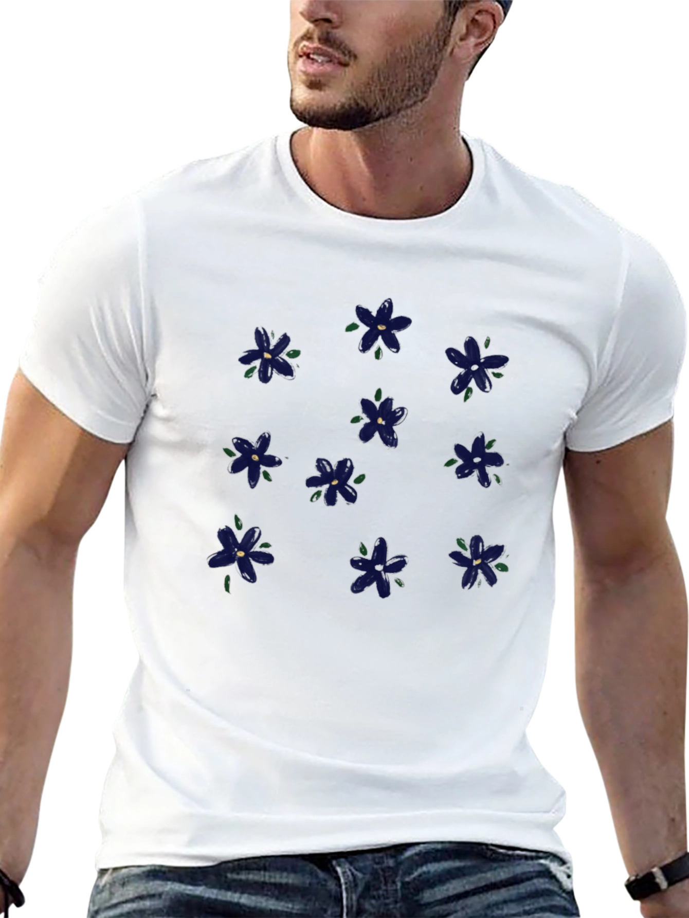 Floral Print Black T-Shirt for Men