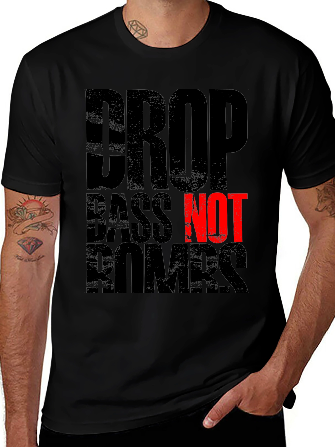 Drop Bass Not Bombs Graphic Tee - Black