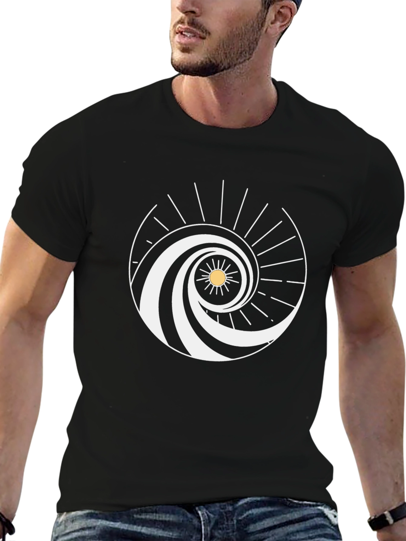 Spiral Wave Sun Graphic Tee - Black