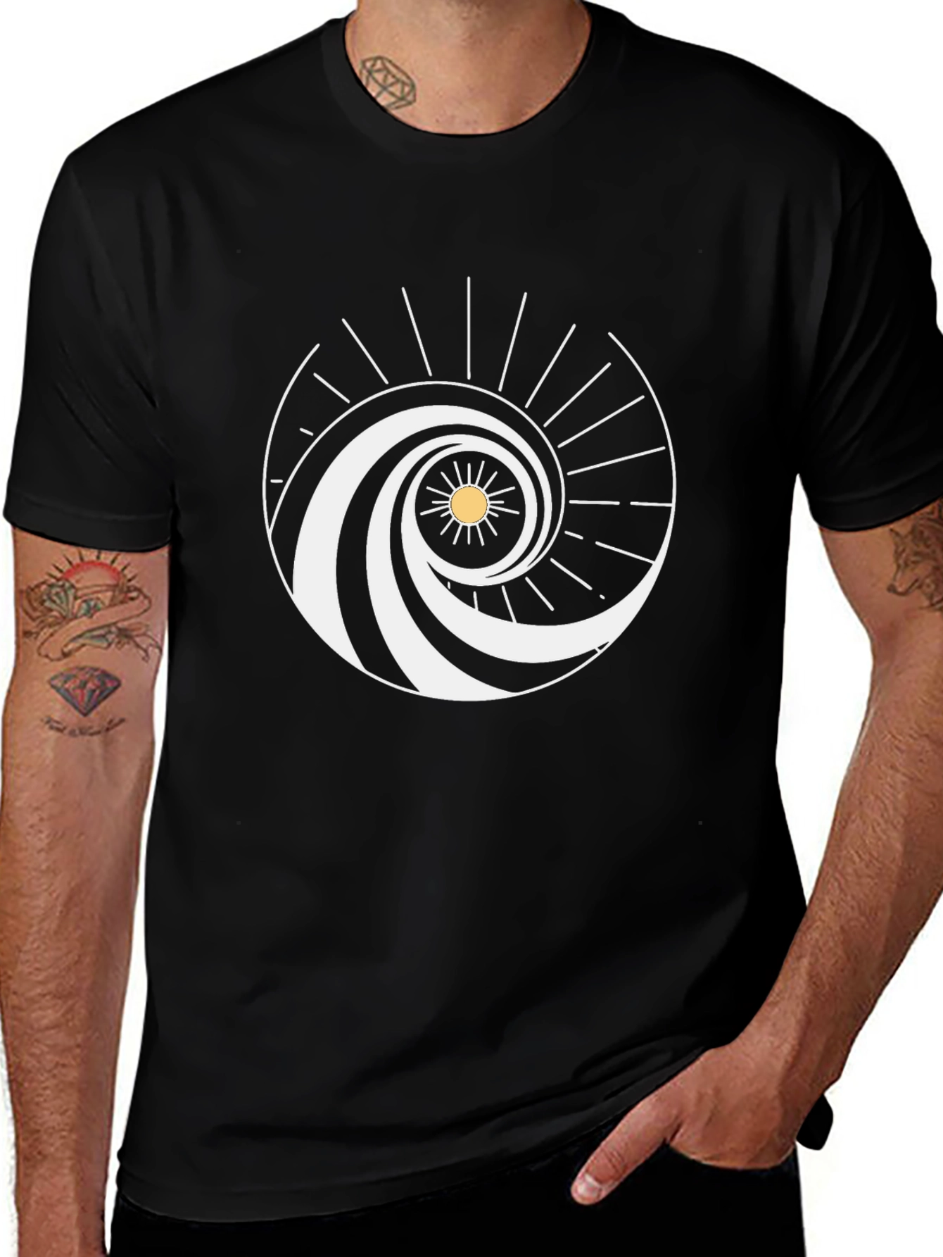 Spiral Wave Sun Graphic Tee - Black