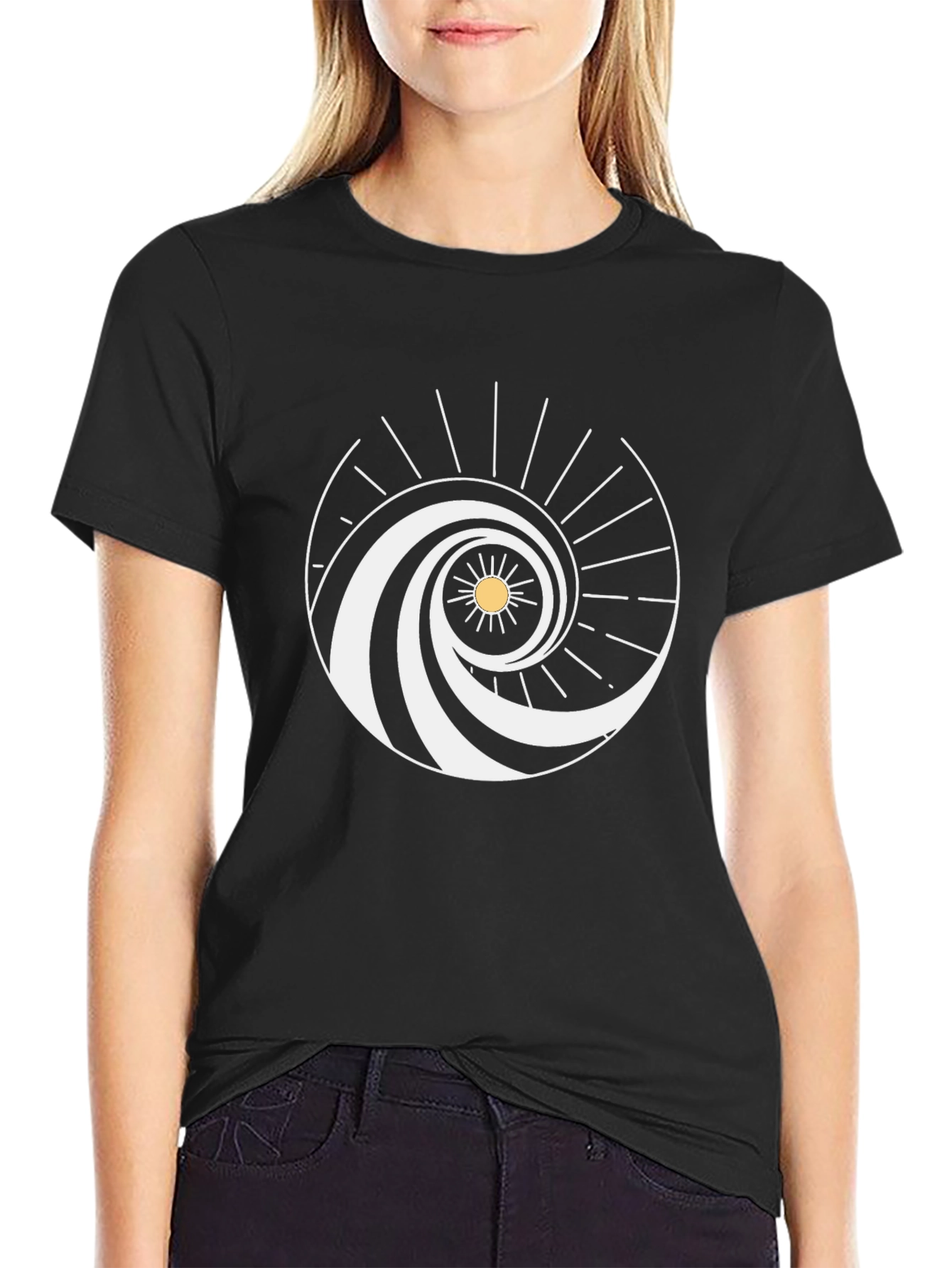 Spiral Wave Sun Graphic Tee - Black