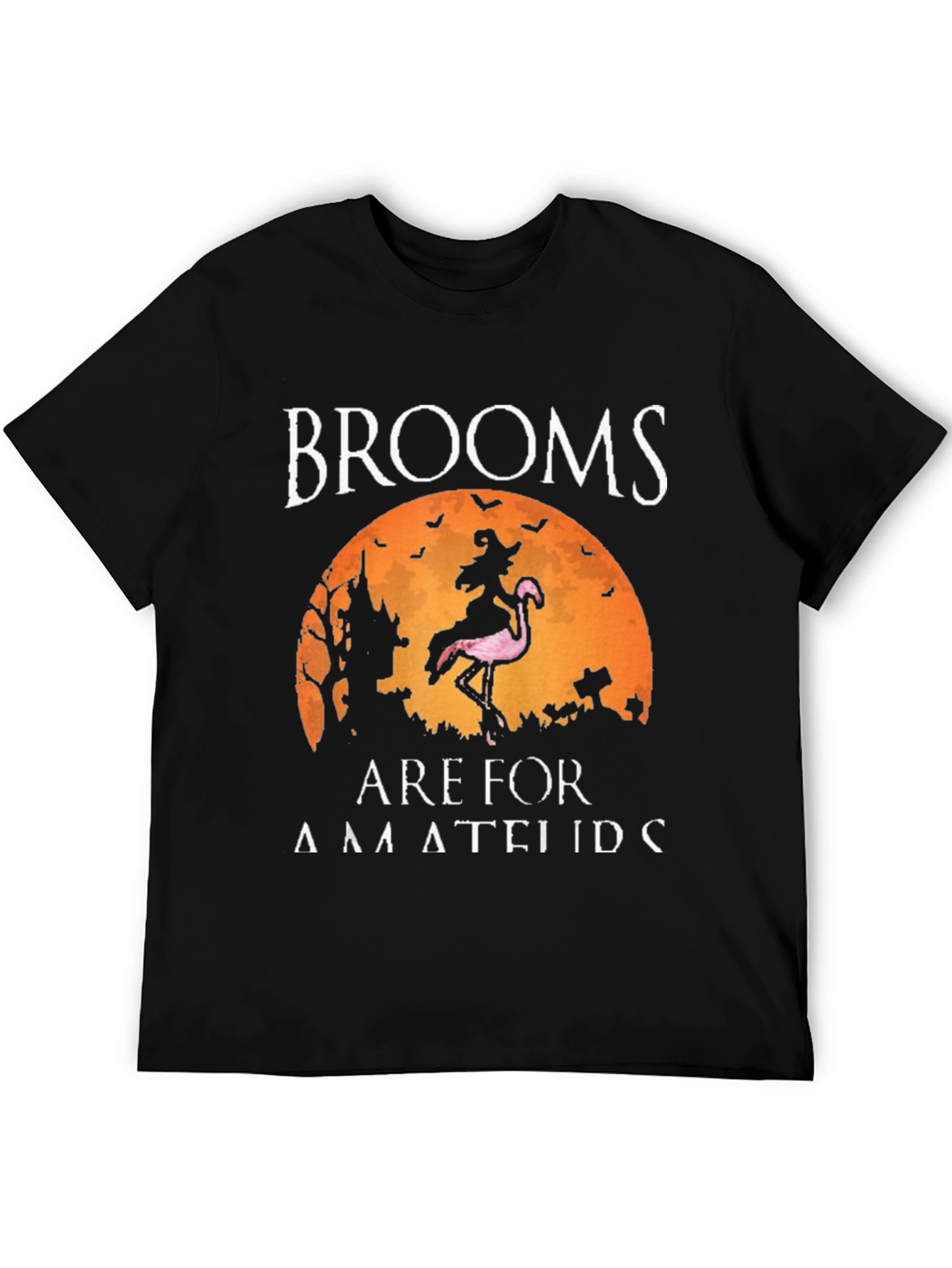 Brooms Are For Amateurs Funny Halloween Flamingo T-Shirt