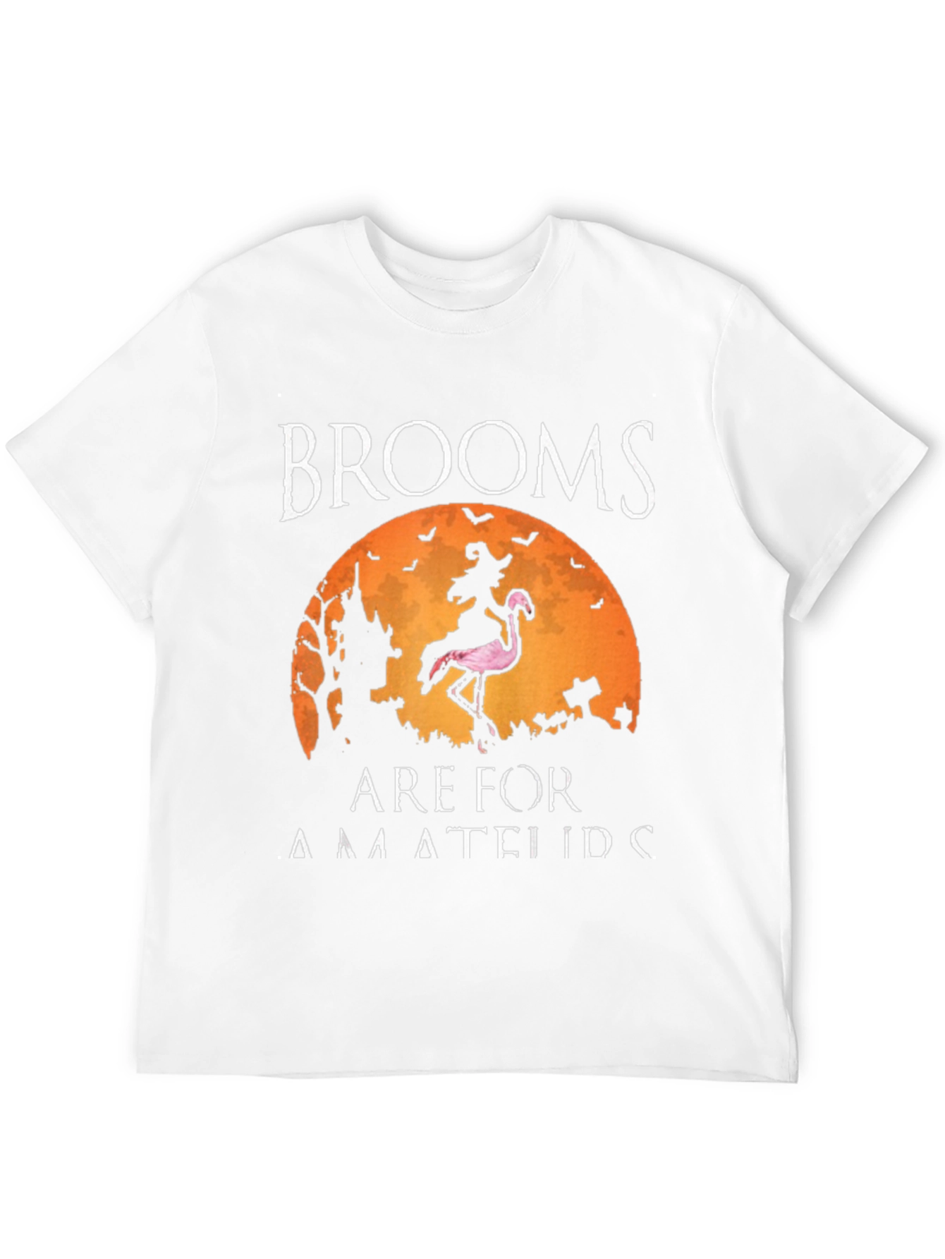 Brooms Are For Amateurs Funny Halloween Flamingo T-Shirt
