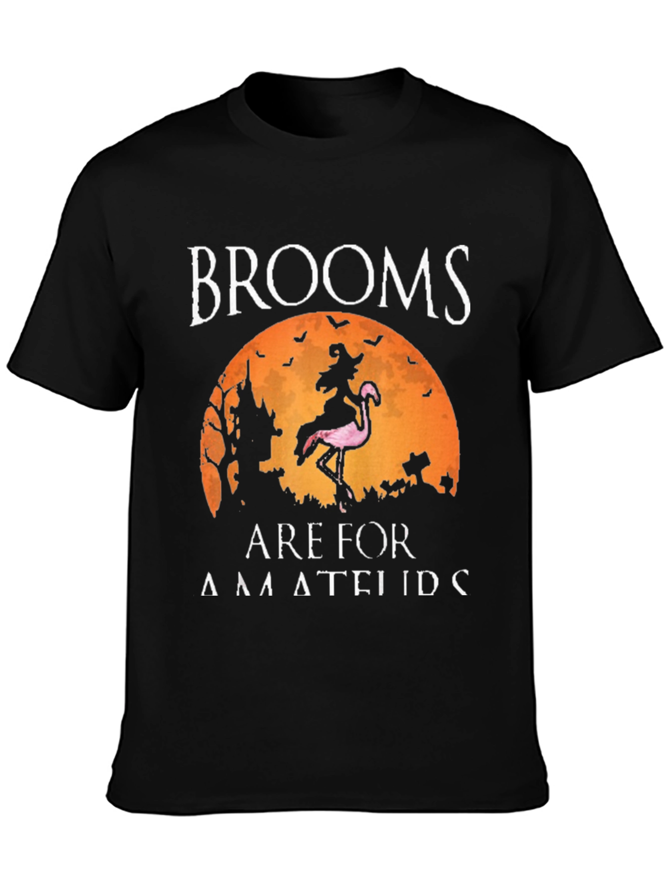 Brooms Are For Amateurs Funny Halloween Flamingo T-Shirt