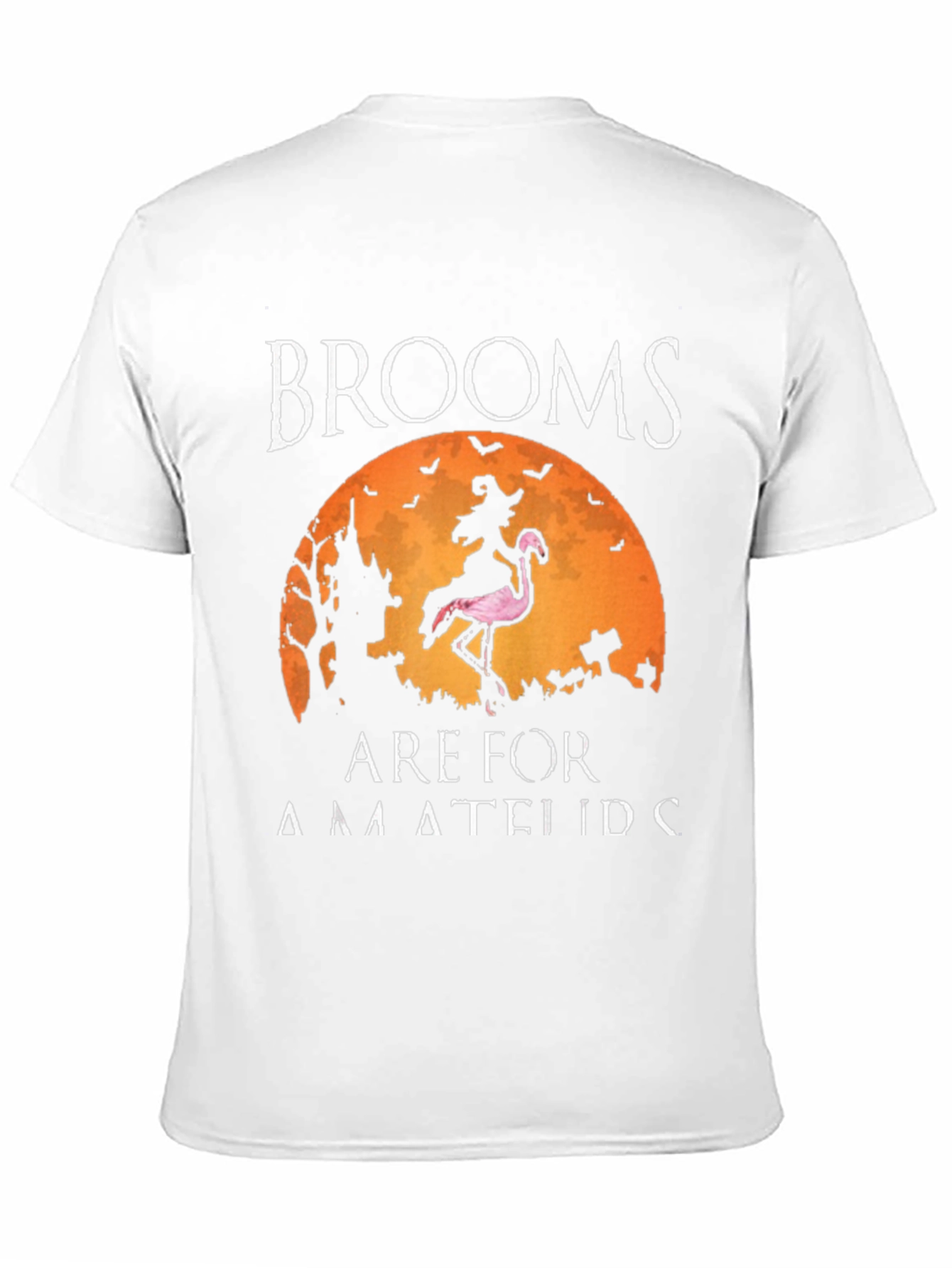 Brooms Are For Amateurs Funny Halloween Flamingo T-Shirt