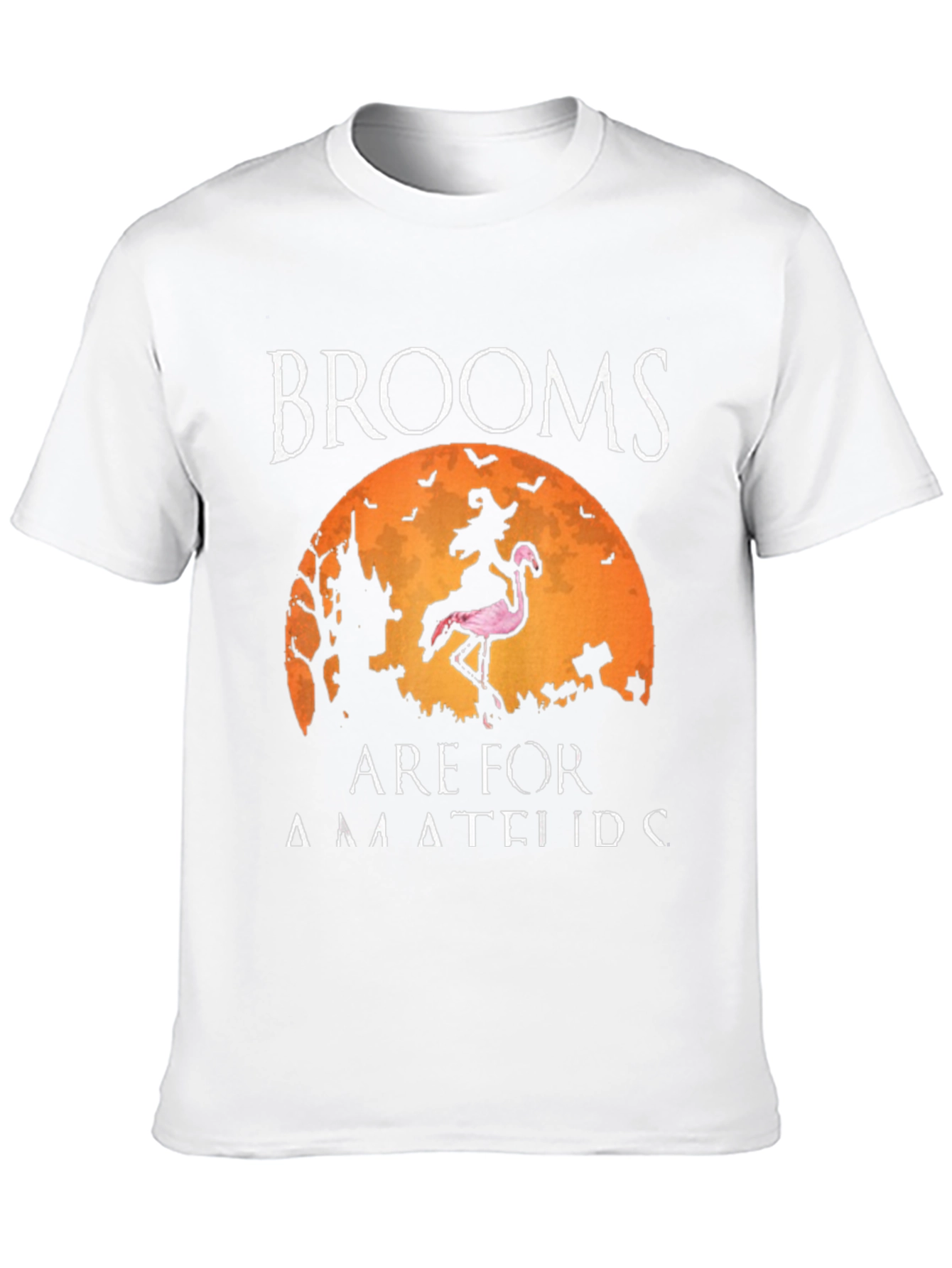 Brooms Are For Amateurs Funny Halloween Flamingo T-Shirt