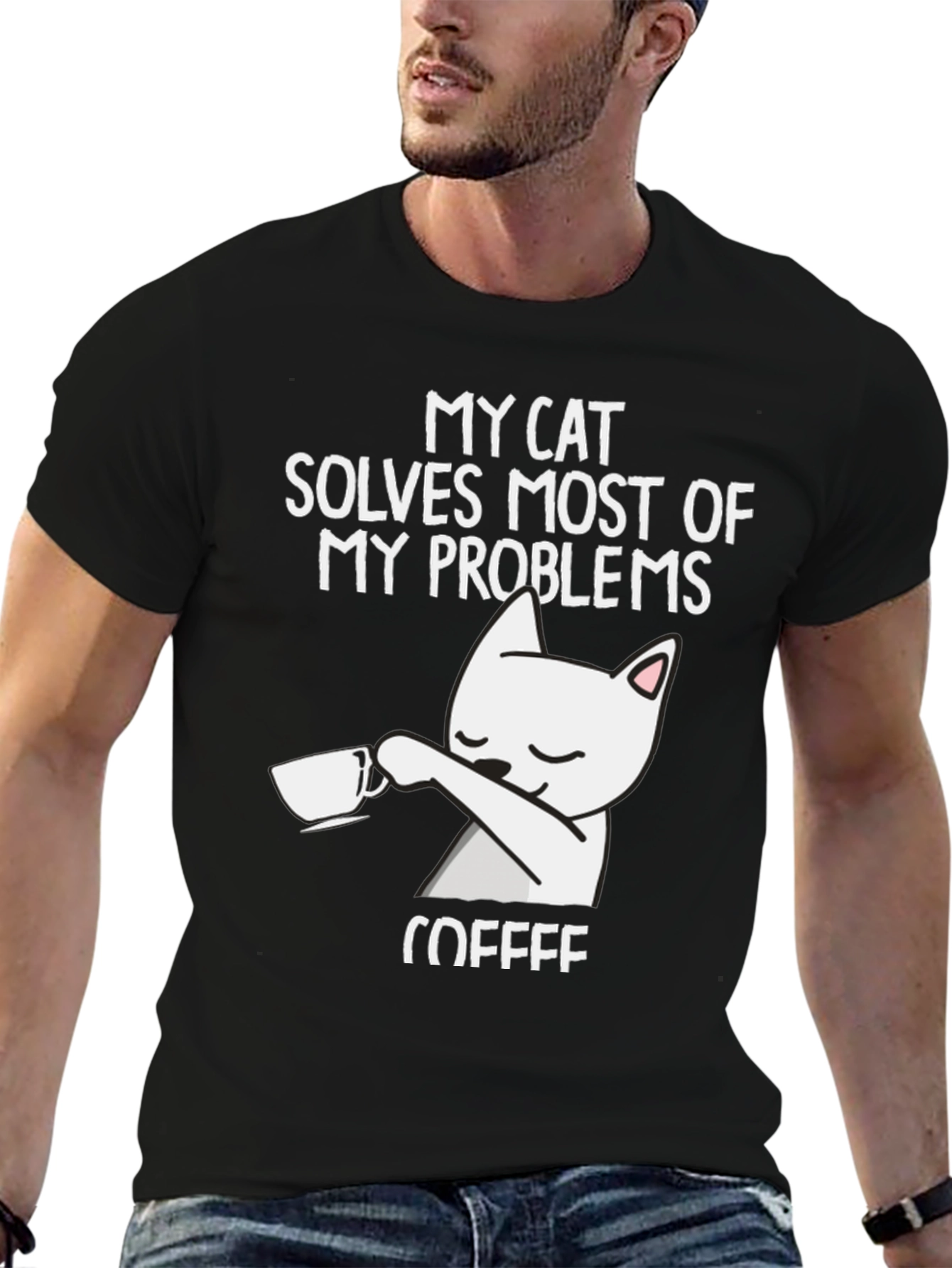 Cat Solves Problems Coffee T-Shirt