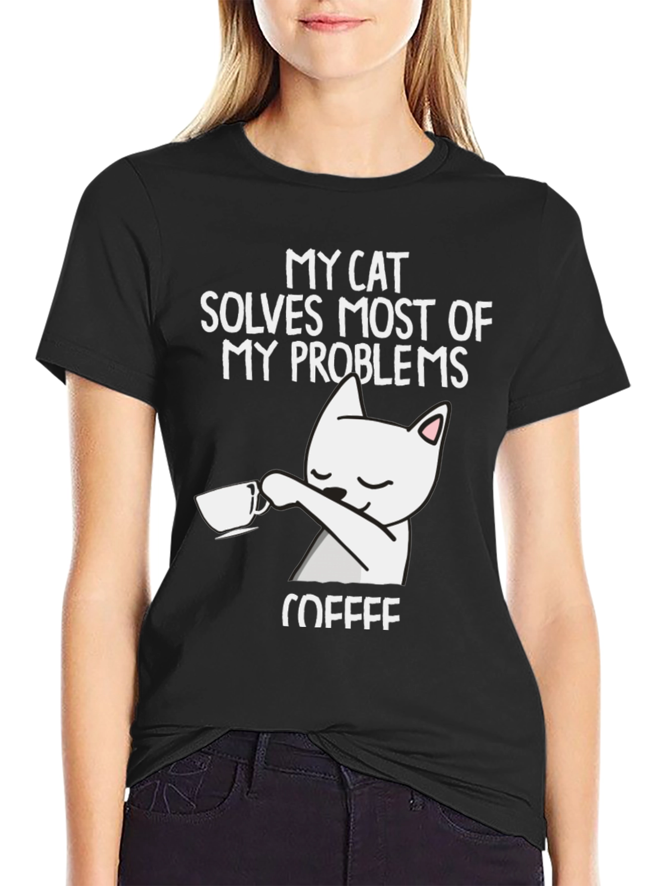 Cat Solves Problems Coffee T-Shirt