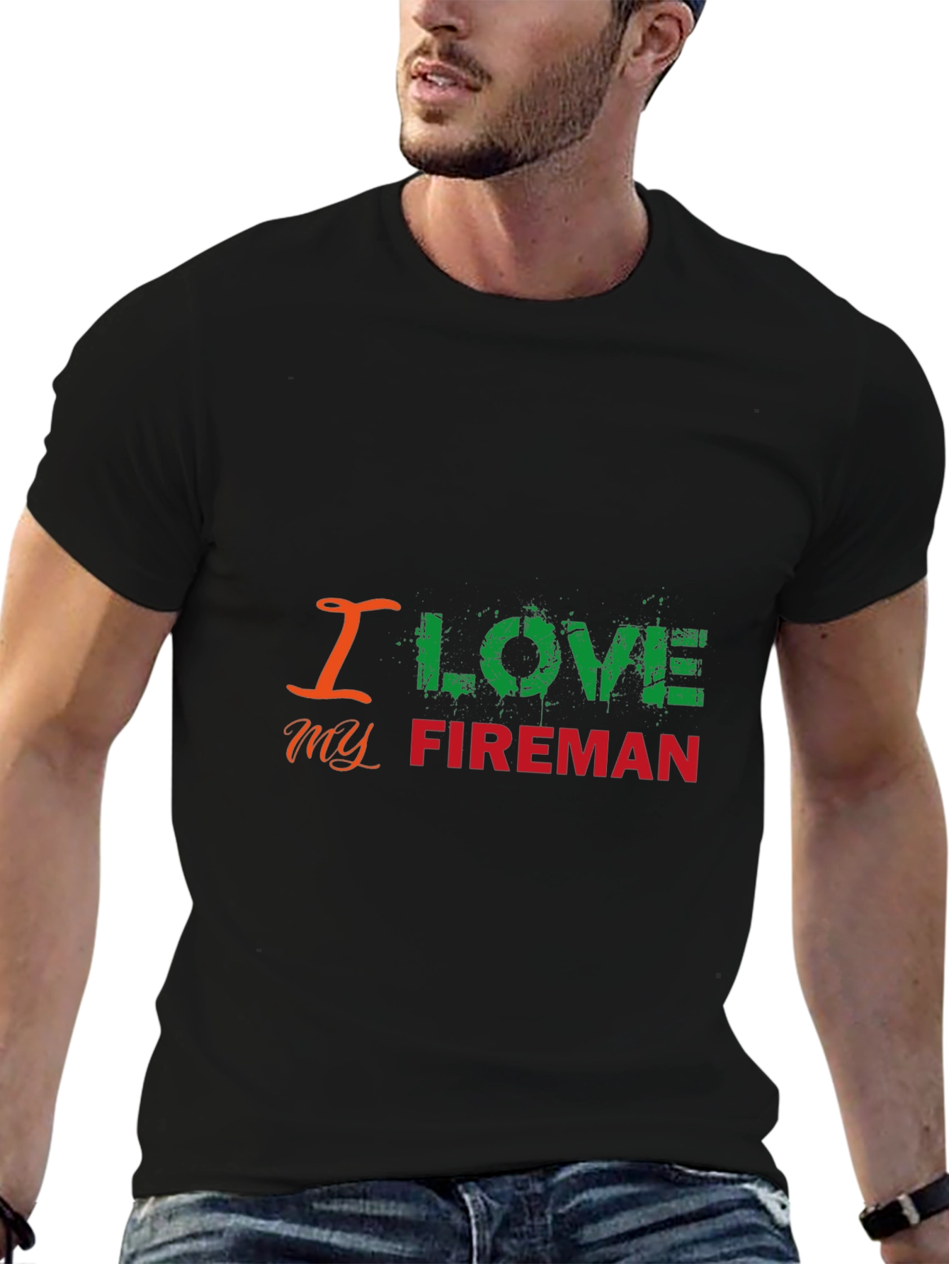 I Love My Fireman T-Shirt - Black Graphic Tee