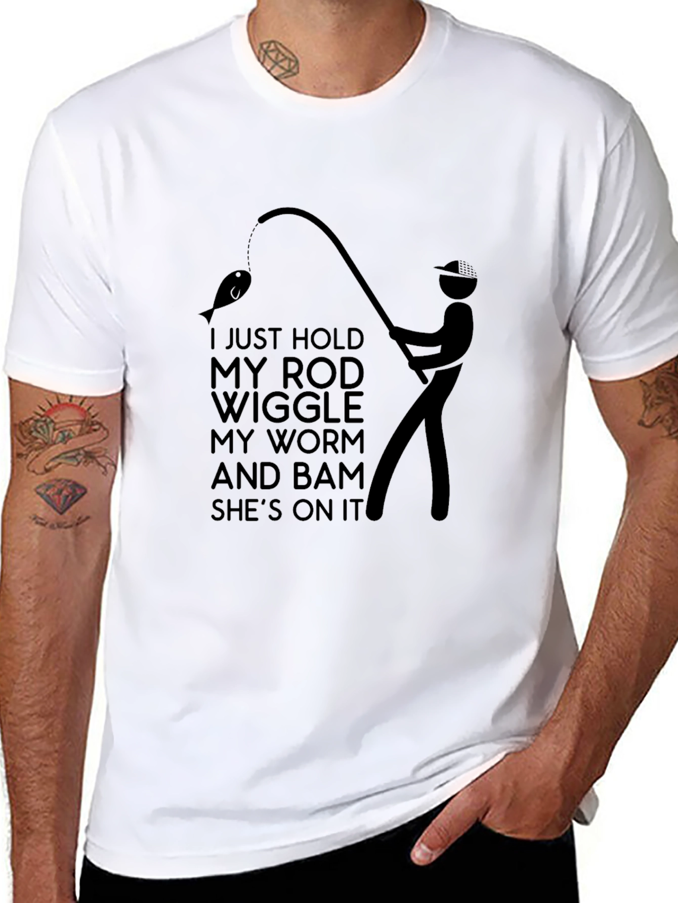 Fishing Humor T-Shirt: Rod Worm and Bam!