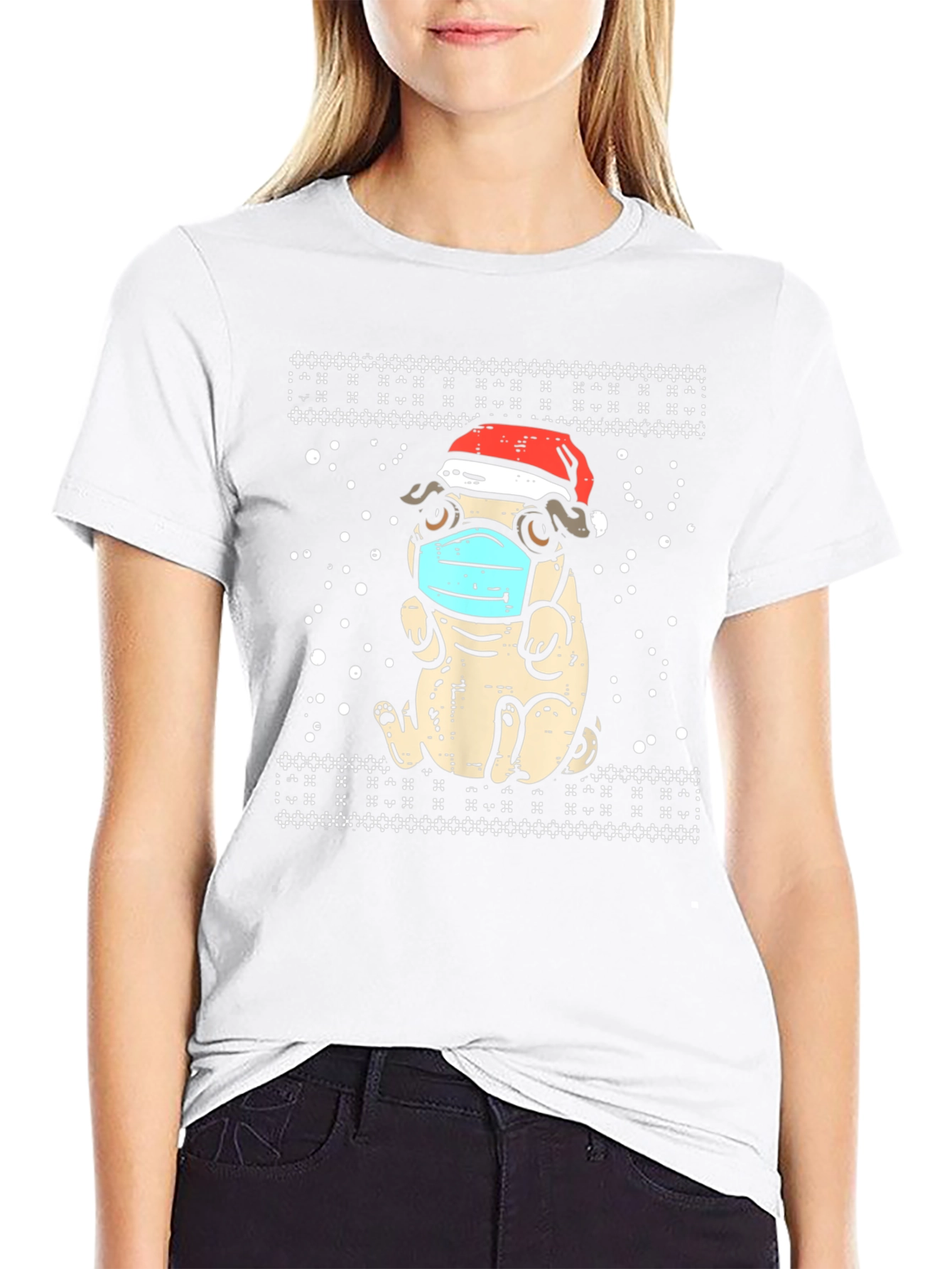 Festive Pug in Mask Holiday Tee