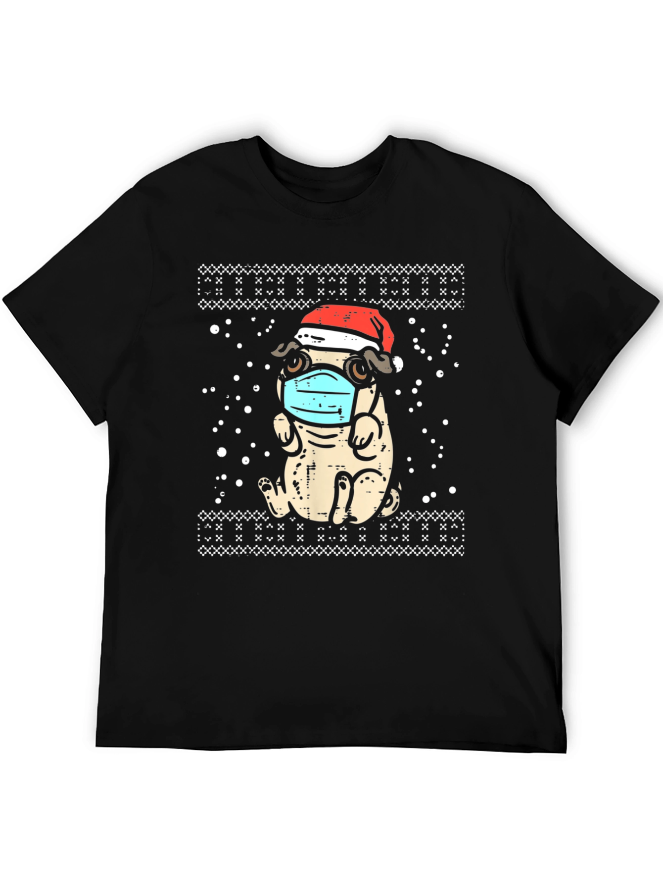 Festive Pug in Mask Holiday Tee