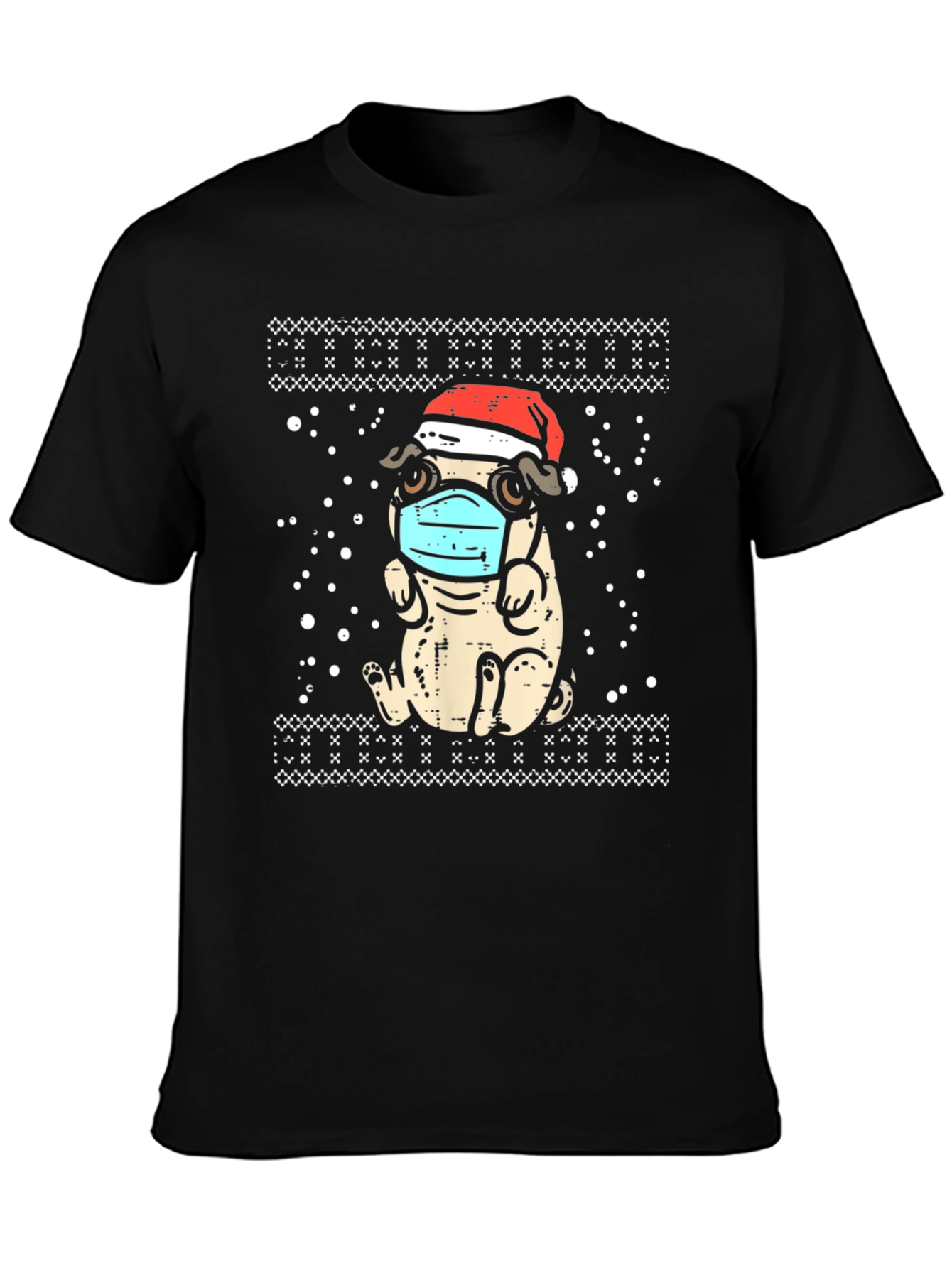 Festive Pug in Mask Holiday Tee