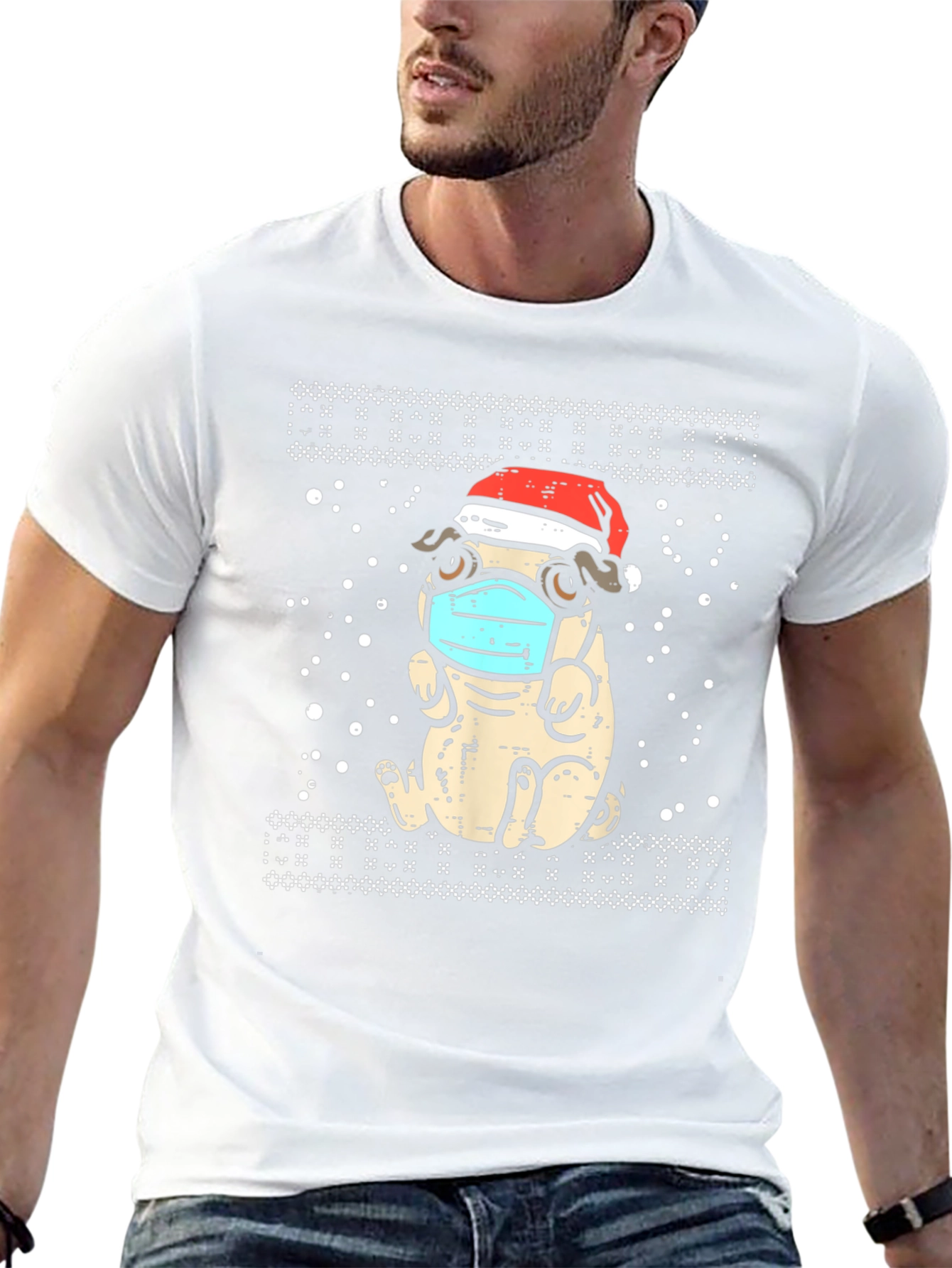 Festive Pug in Mask Holiday Tee