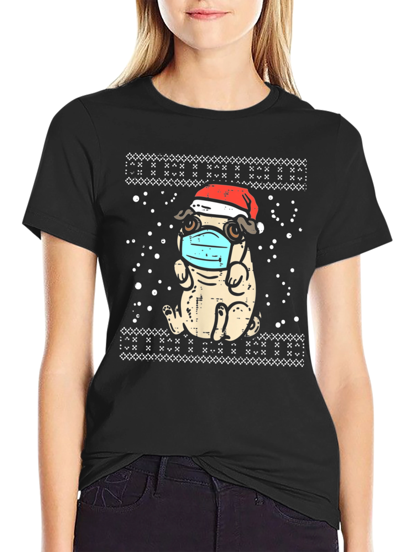 Festive Pug in Mask Holiday Tee