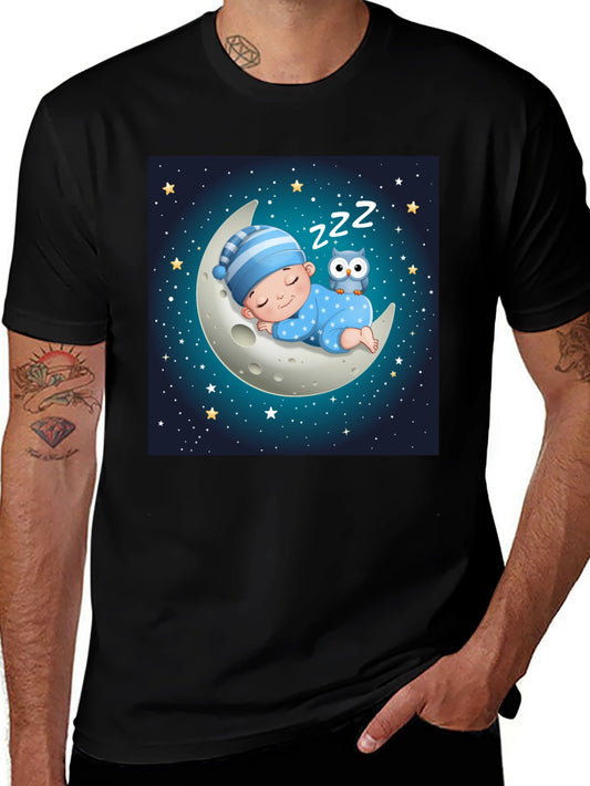 Cute Baby on Moon Graphic Tee - Unisex Black T-Shirt