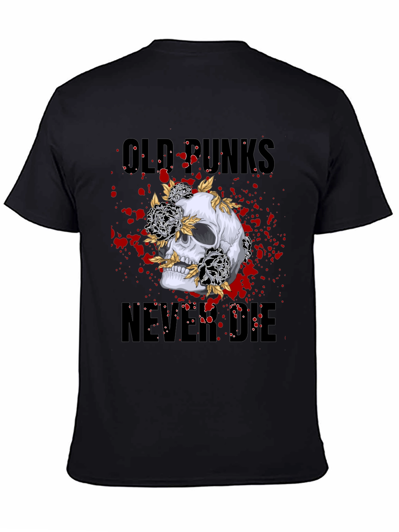 Skull & Flowers Old Punks Never Die Graphic Tee