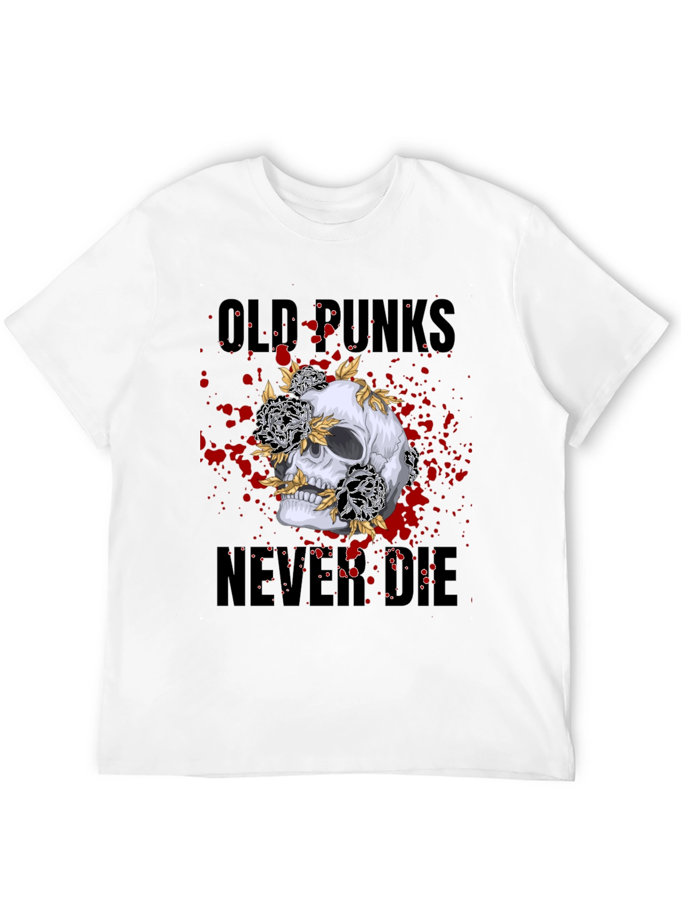 Skull & Flowers Old Punks Never Die Graphic Tee