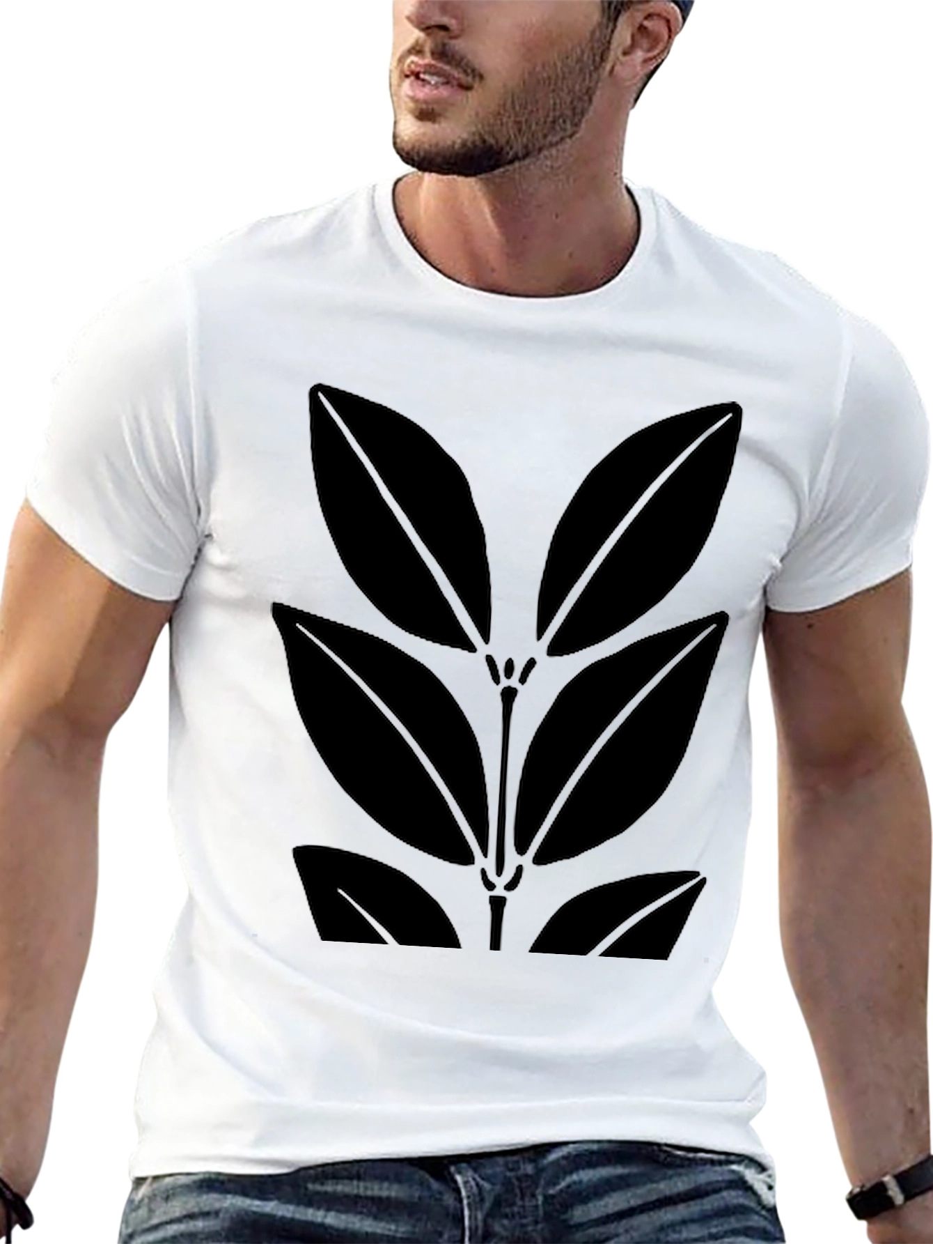 Black Leaf Print Mens T-Shirt