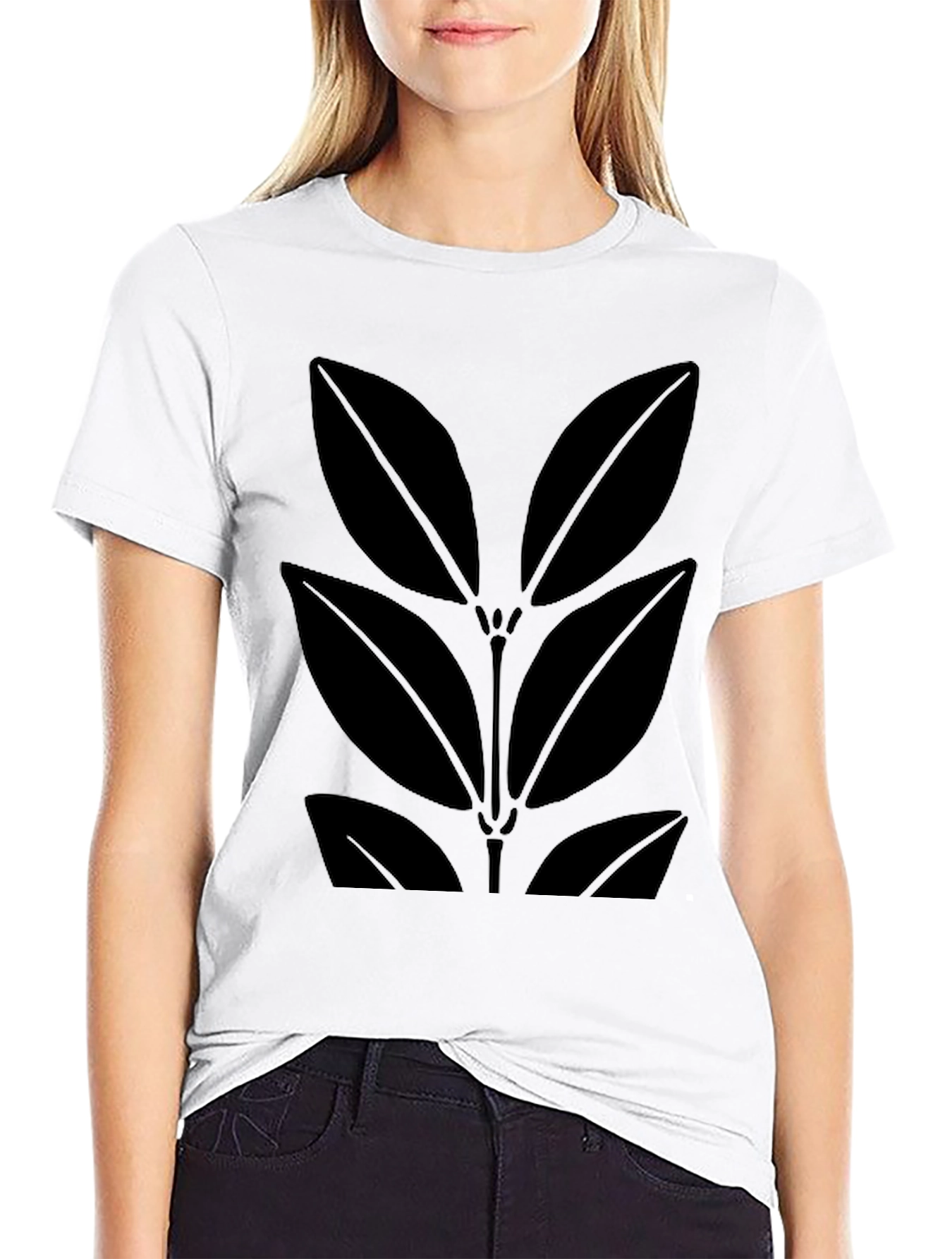 Black Leaf Print Mens T-Shirt