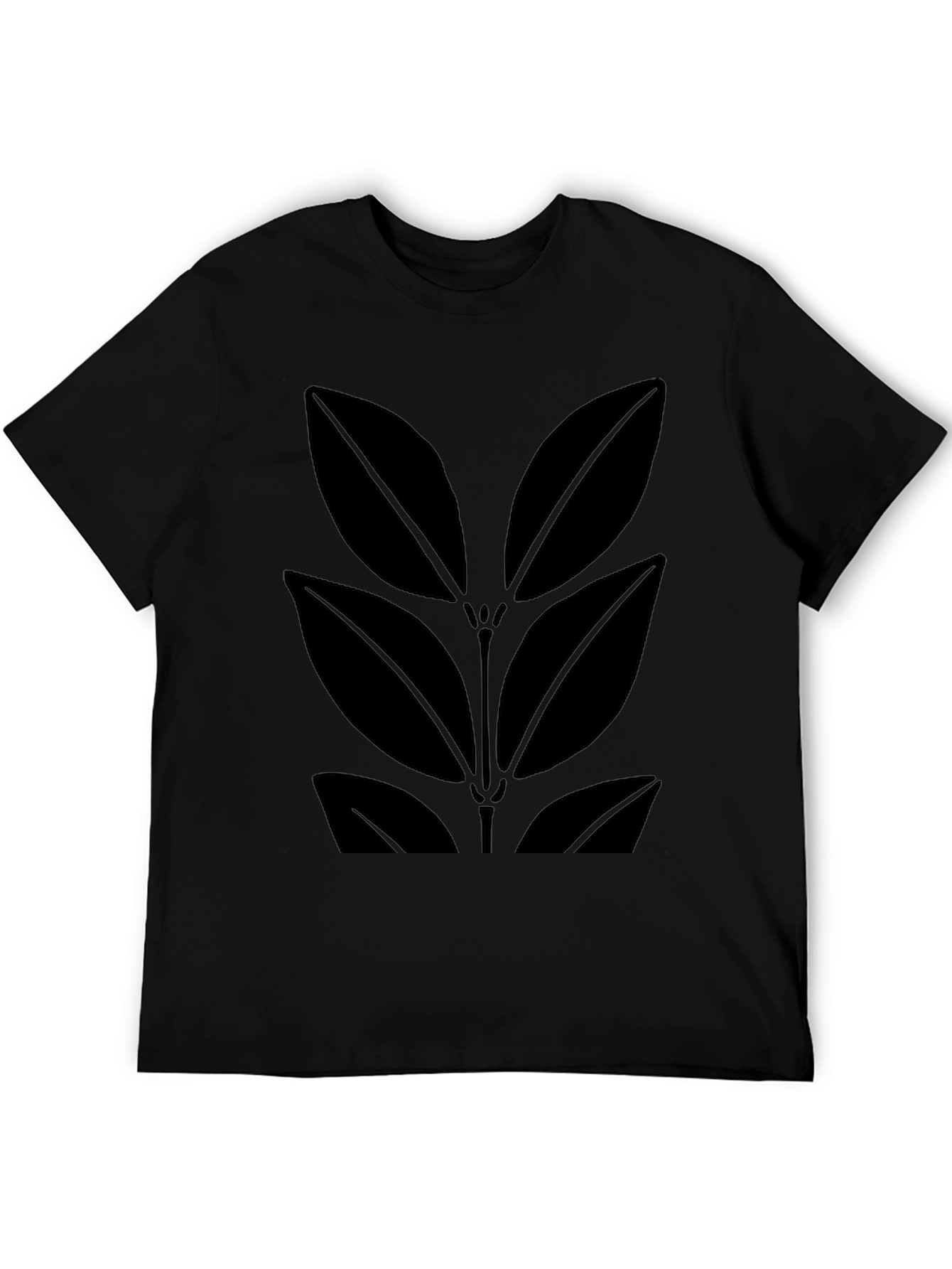 Black Leaf Print Mens T-Shirt