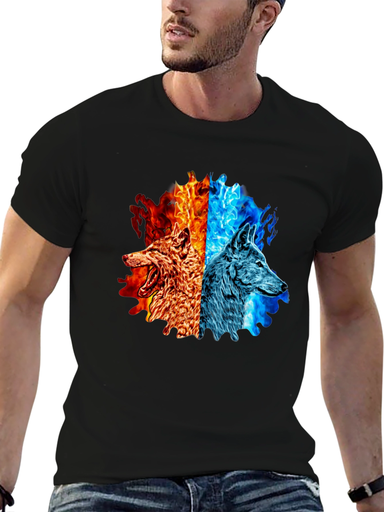 Fire and Ice Wolf Graphic T-Shirt