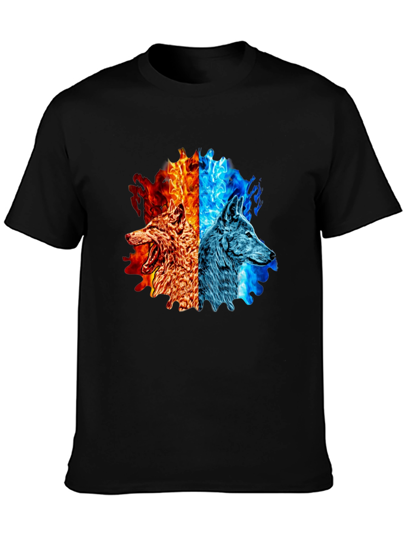 Fire and Ice Wolf Graphic T-Shirt