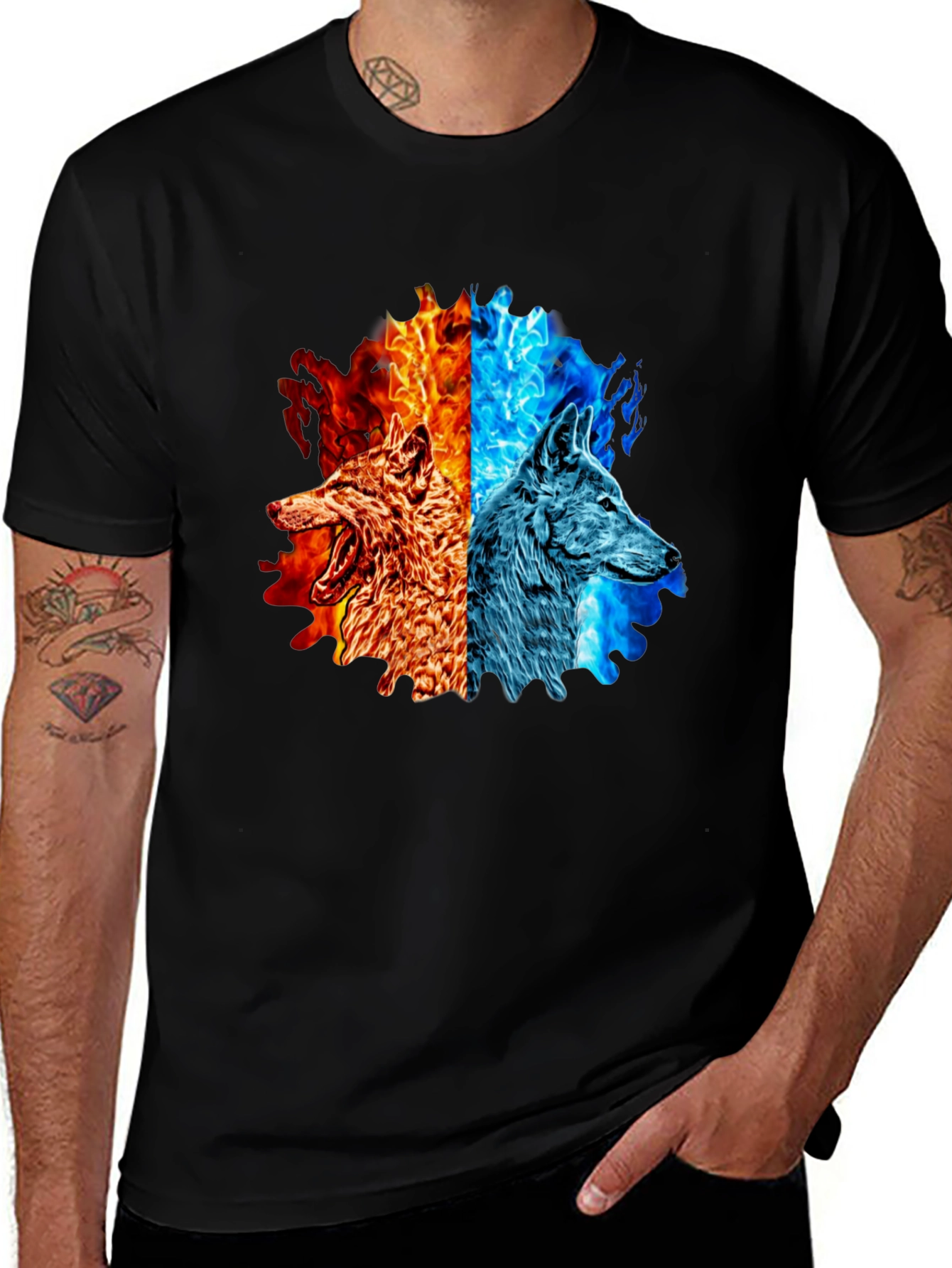 Fire and Ice Wolf Graphic T-Shirt
