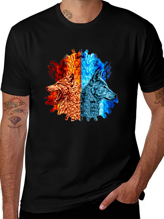 Fire and Ice Wolf Graphic T-Shirt