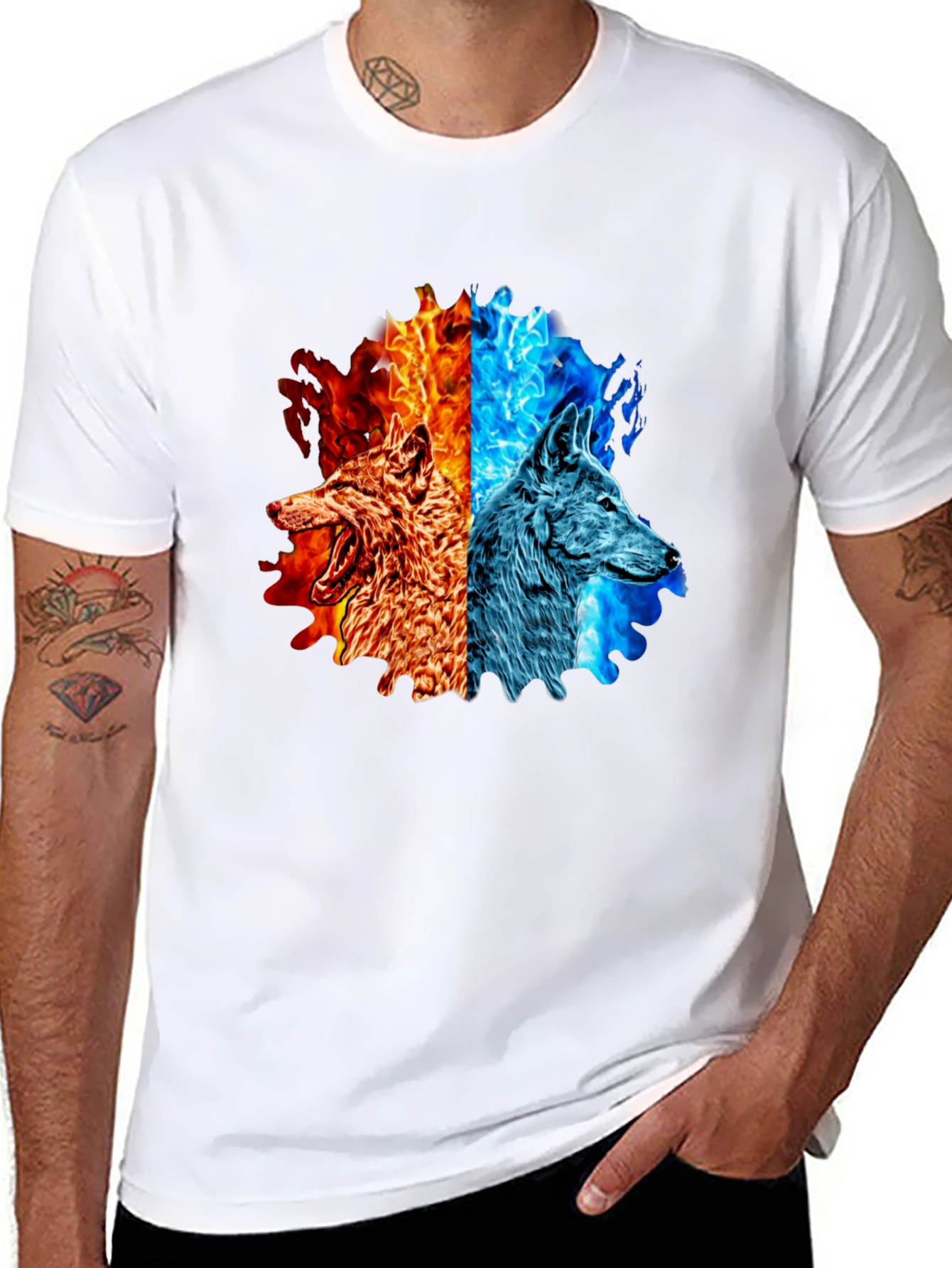 Fire and Ice Wolf Graphic T-Shirt