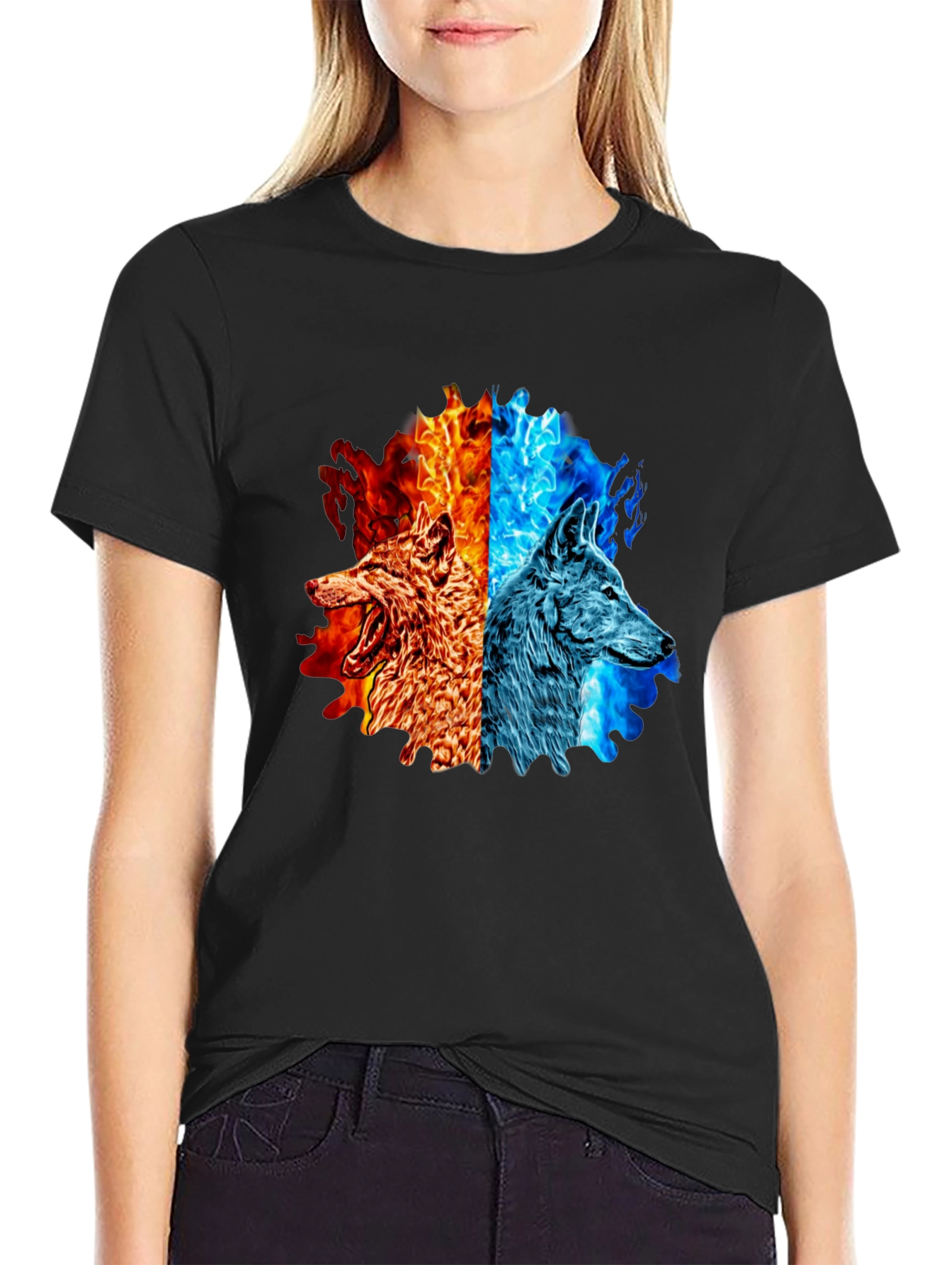 Fire and Ice Wolf Graphic T-Shirt
