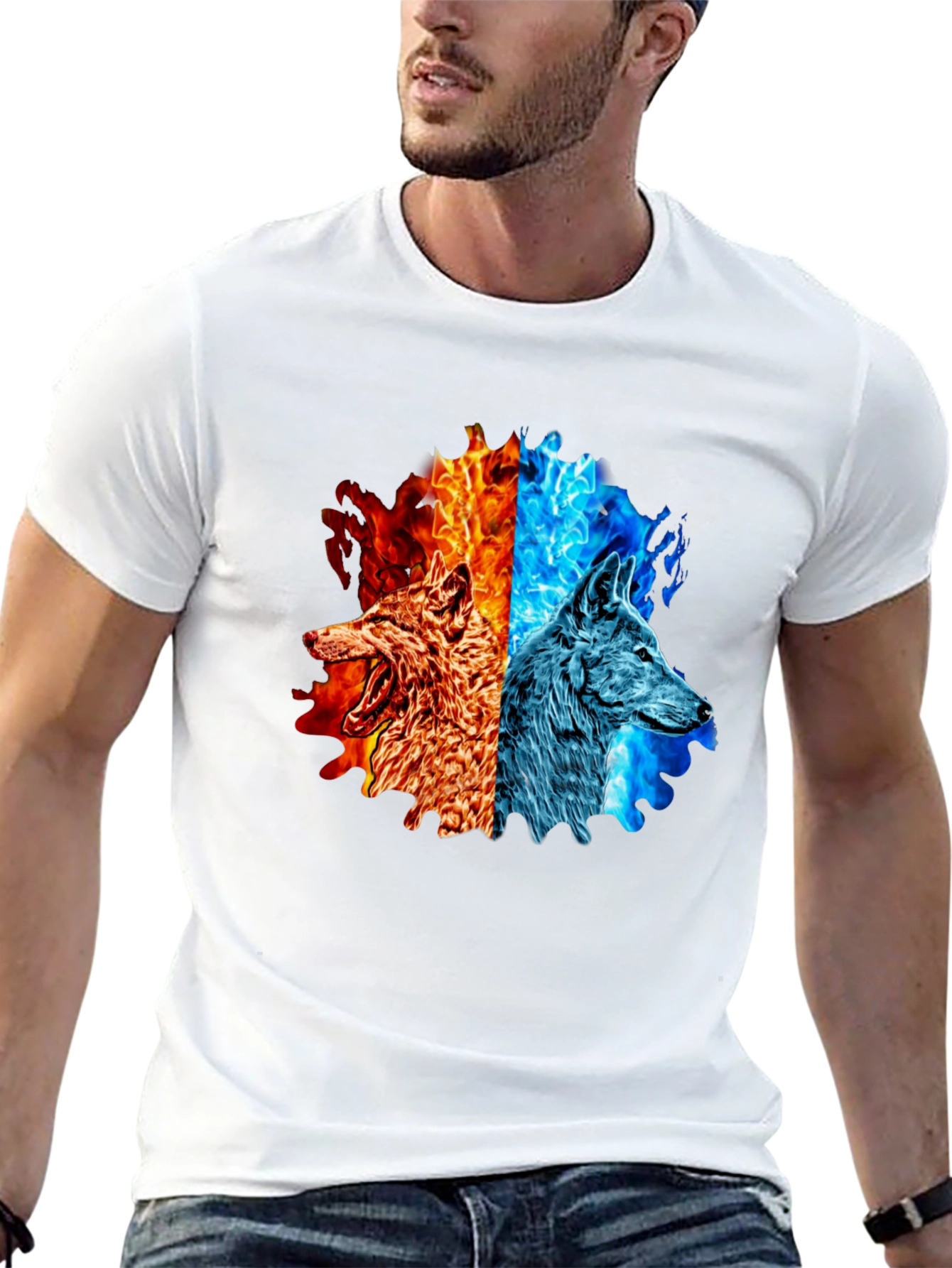 Fire and Ice Wolf Graphic T-Shirt