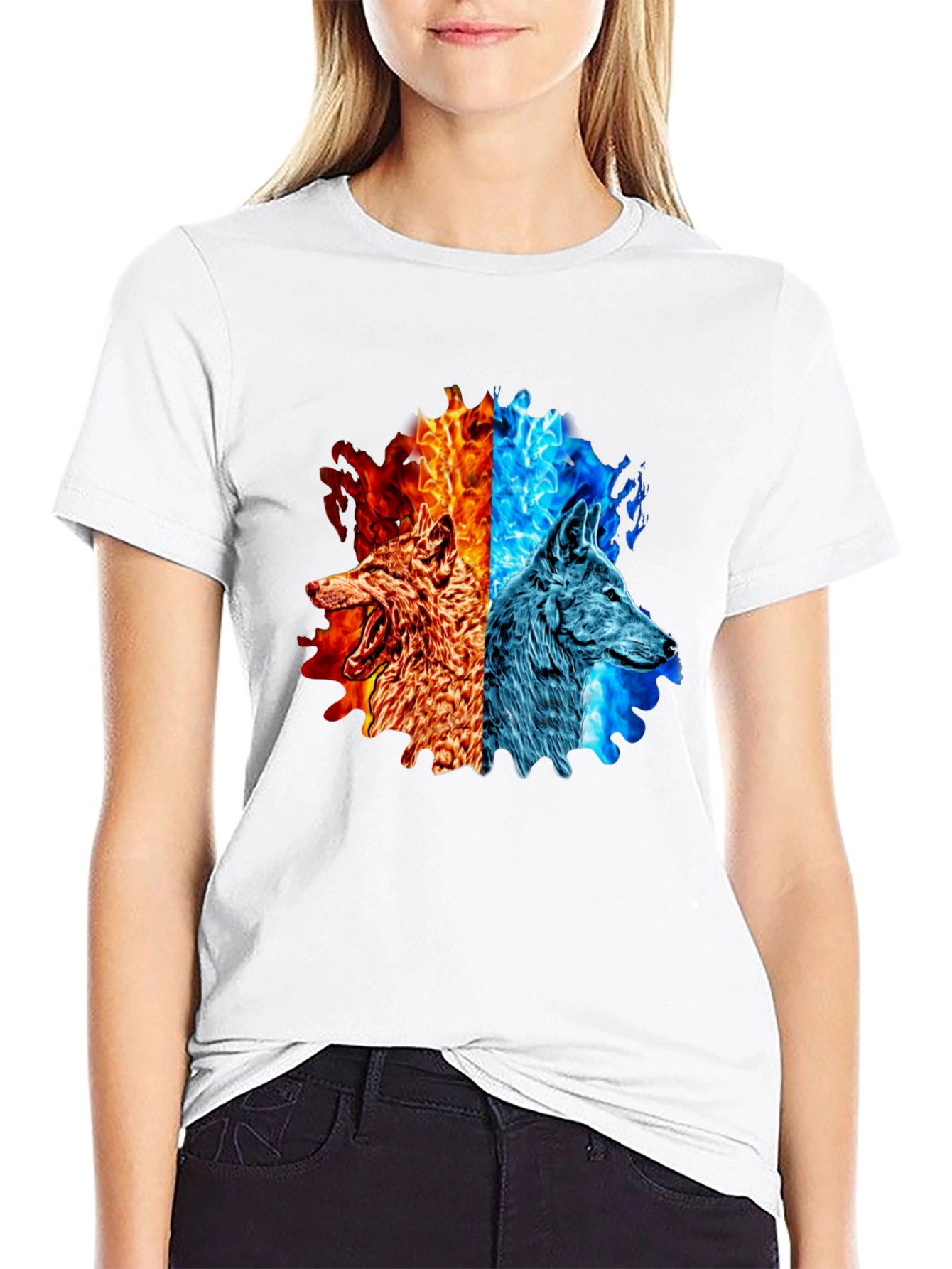 Fire and Ice Wolf Graphic T-Shirt