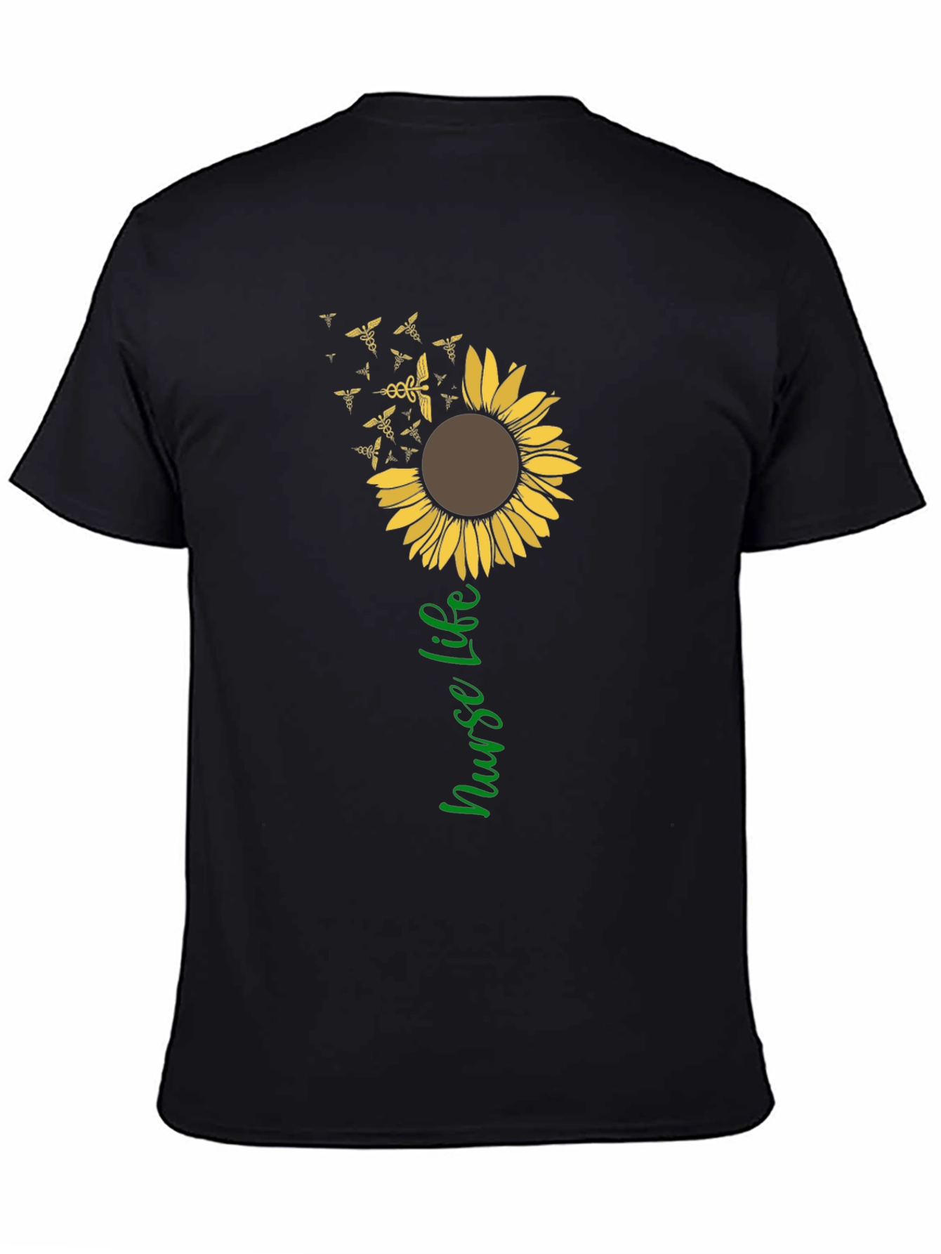 Nurse Life Sunflower Graphic T-Shirt - Black